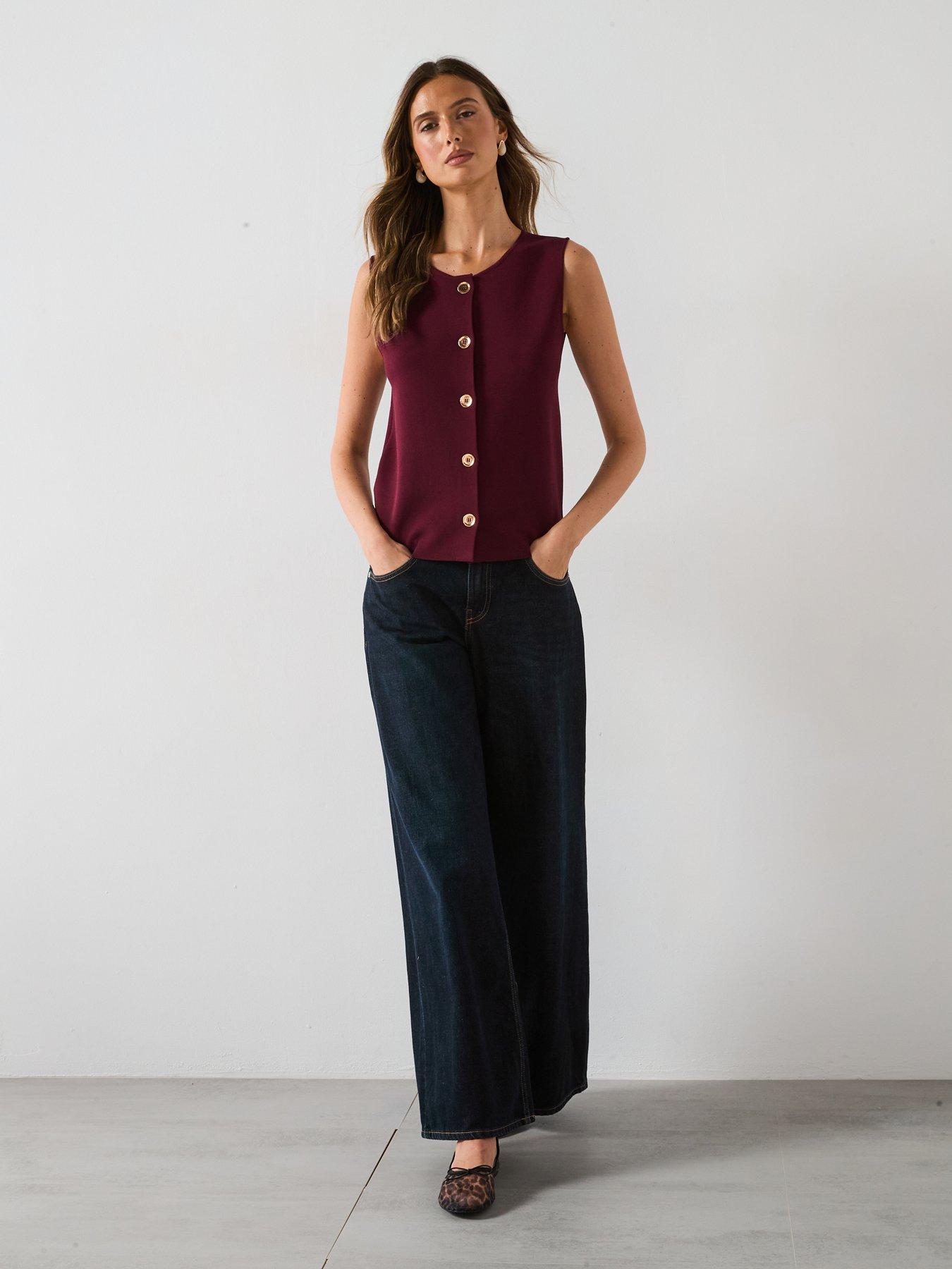Image 3 of 6 of Mango Fine Knit Gilet - Red