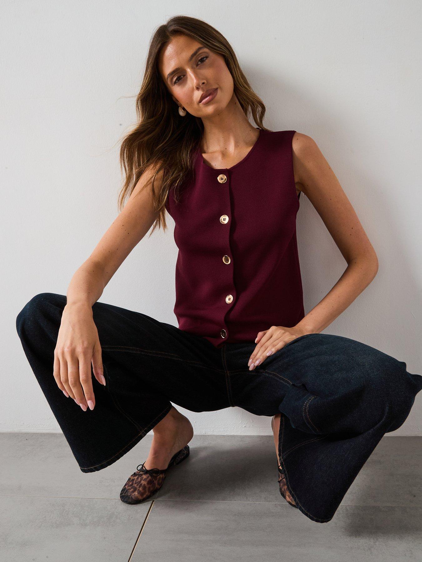 Image 5 of 6 of Mango Fine Knit Gilet - Red