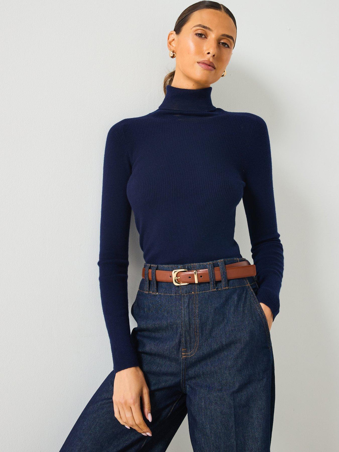 mango-roll-neck-fine-knit-jumper-navyfront