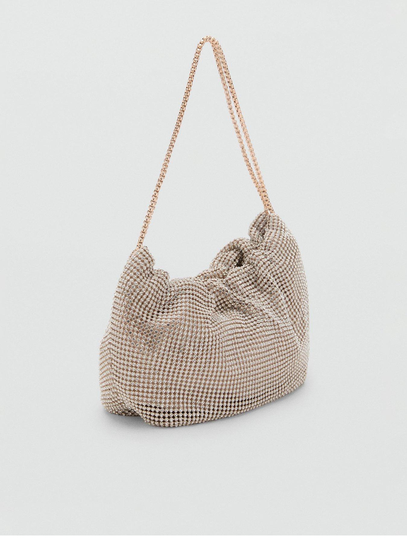 Mango Rhinestone Shoulder Bag - Gold