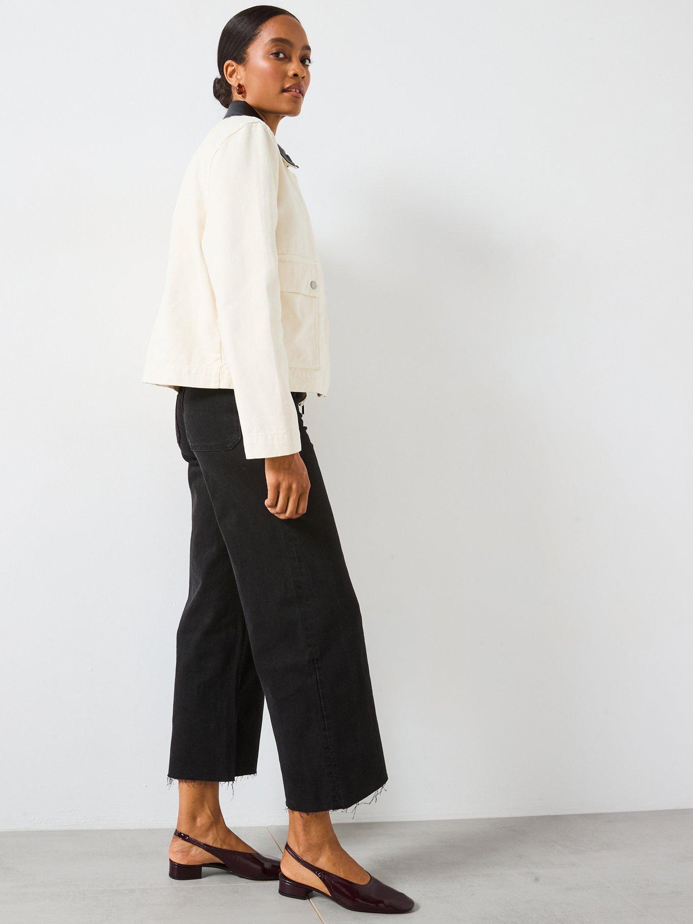 Image 1 of 6 of Mango Catherin Culotte High Rise Jeans - Black
