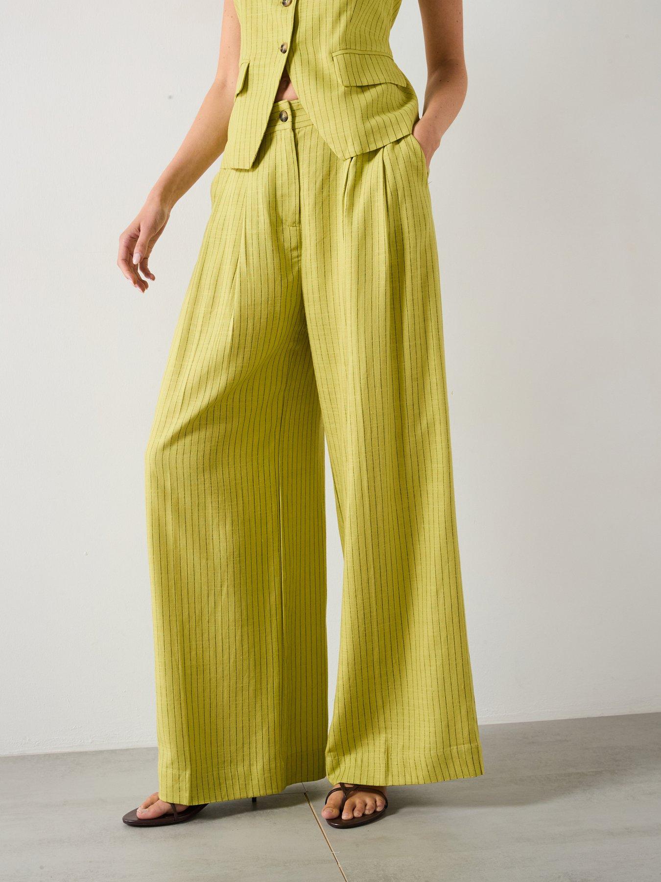 Mango Striped Straight Suit Trousers - Green