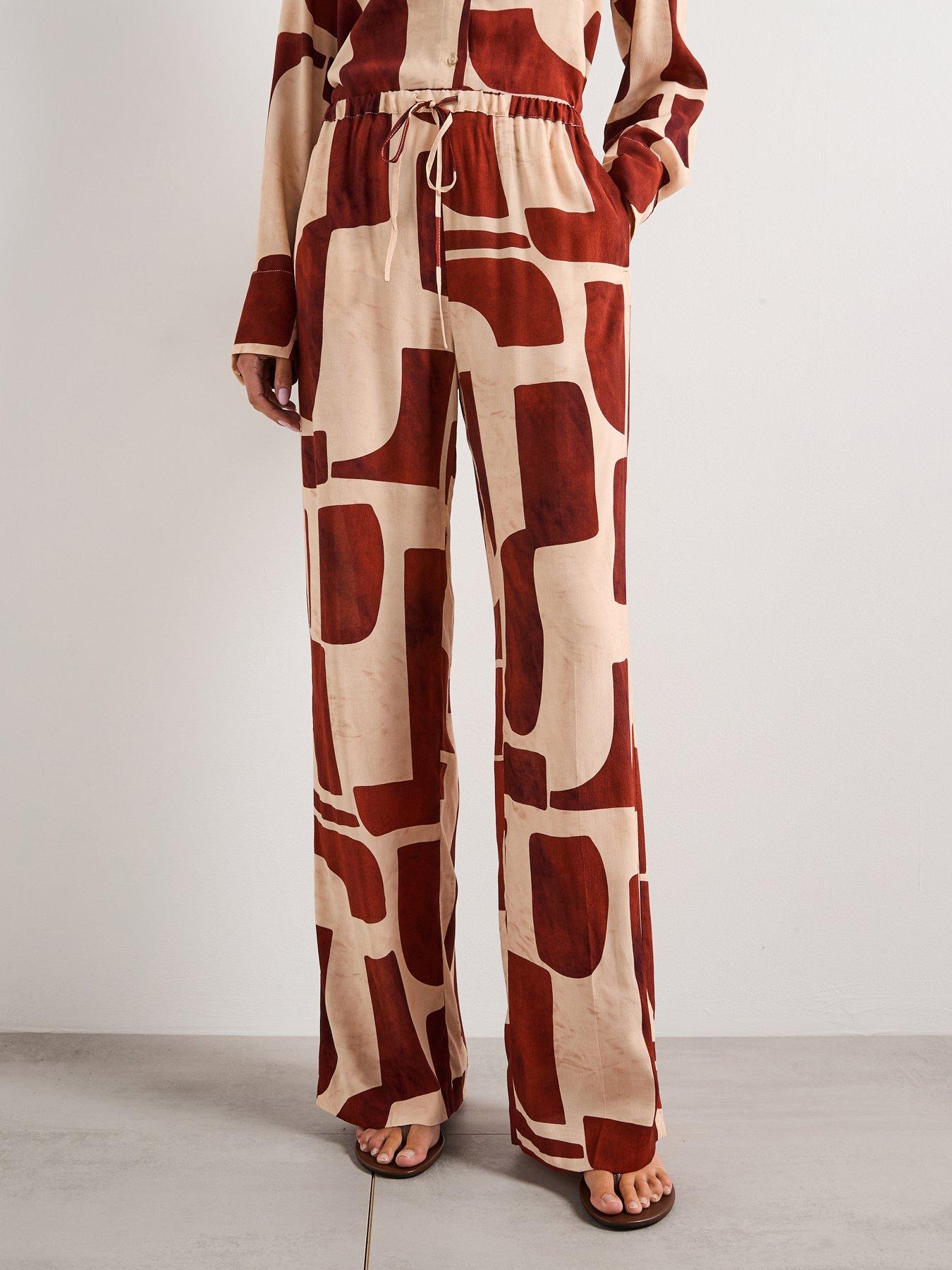 Mango Fluid Trousers with Geometric Pattern - Cream