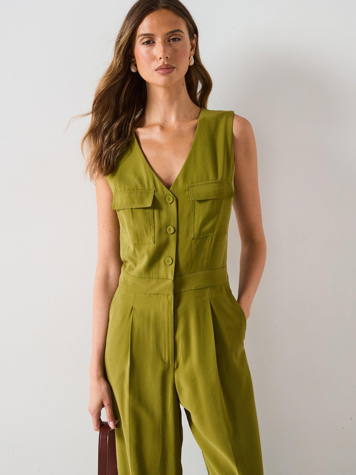 Mango Long Chest Pocket Jumpsuit - Green