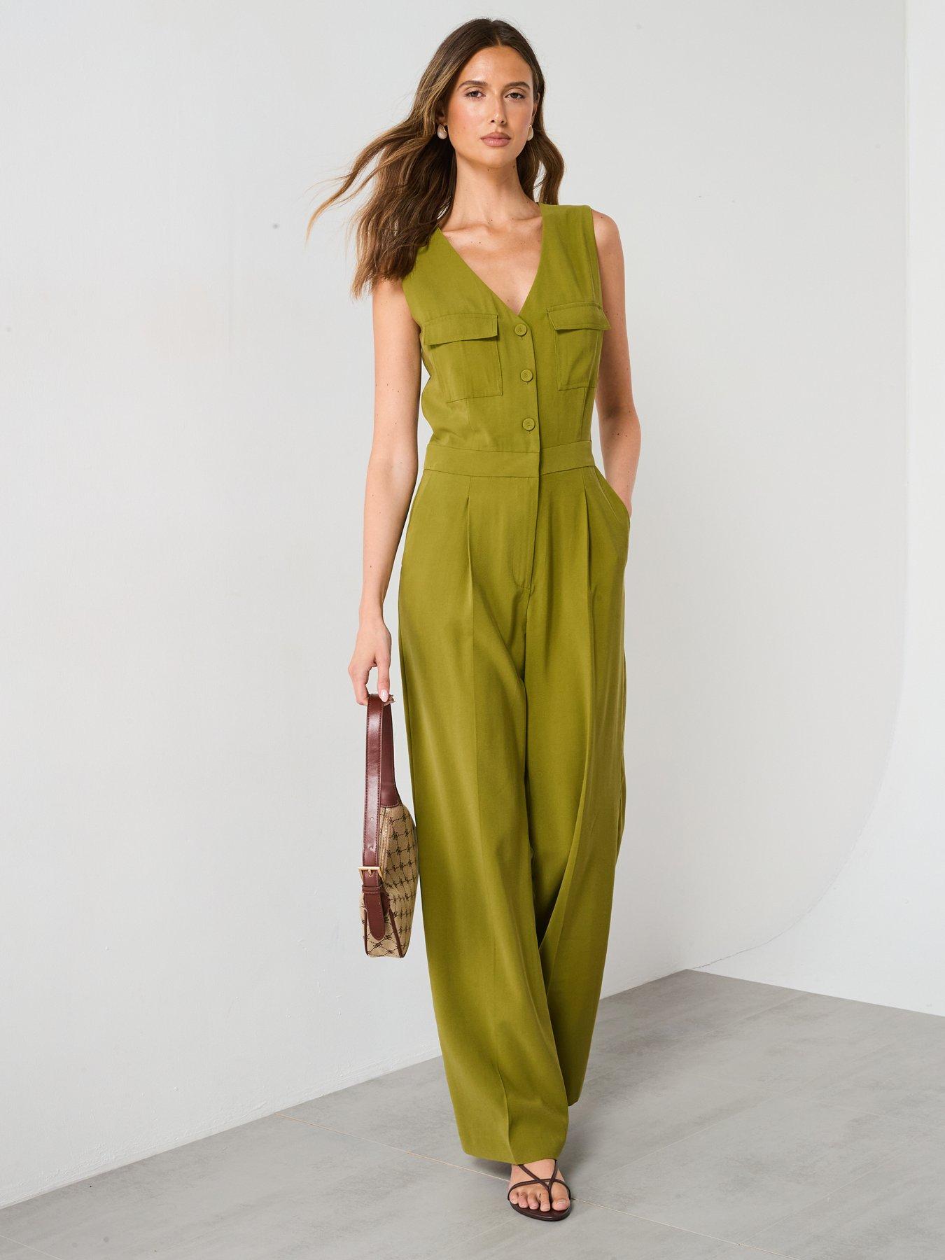 Image 3 of 6 of Mango Long Chest Pocket Jumpsuit - Green
