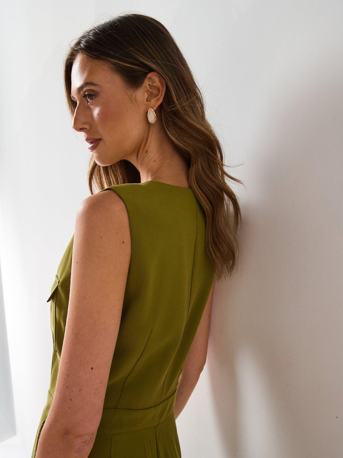 Image 4 of 6 of Mango Long Chest Pocket Jumpsuit - Green