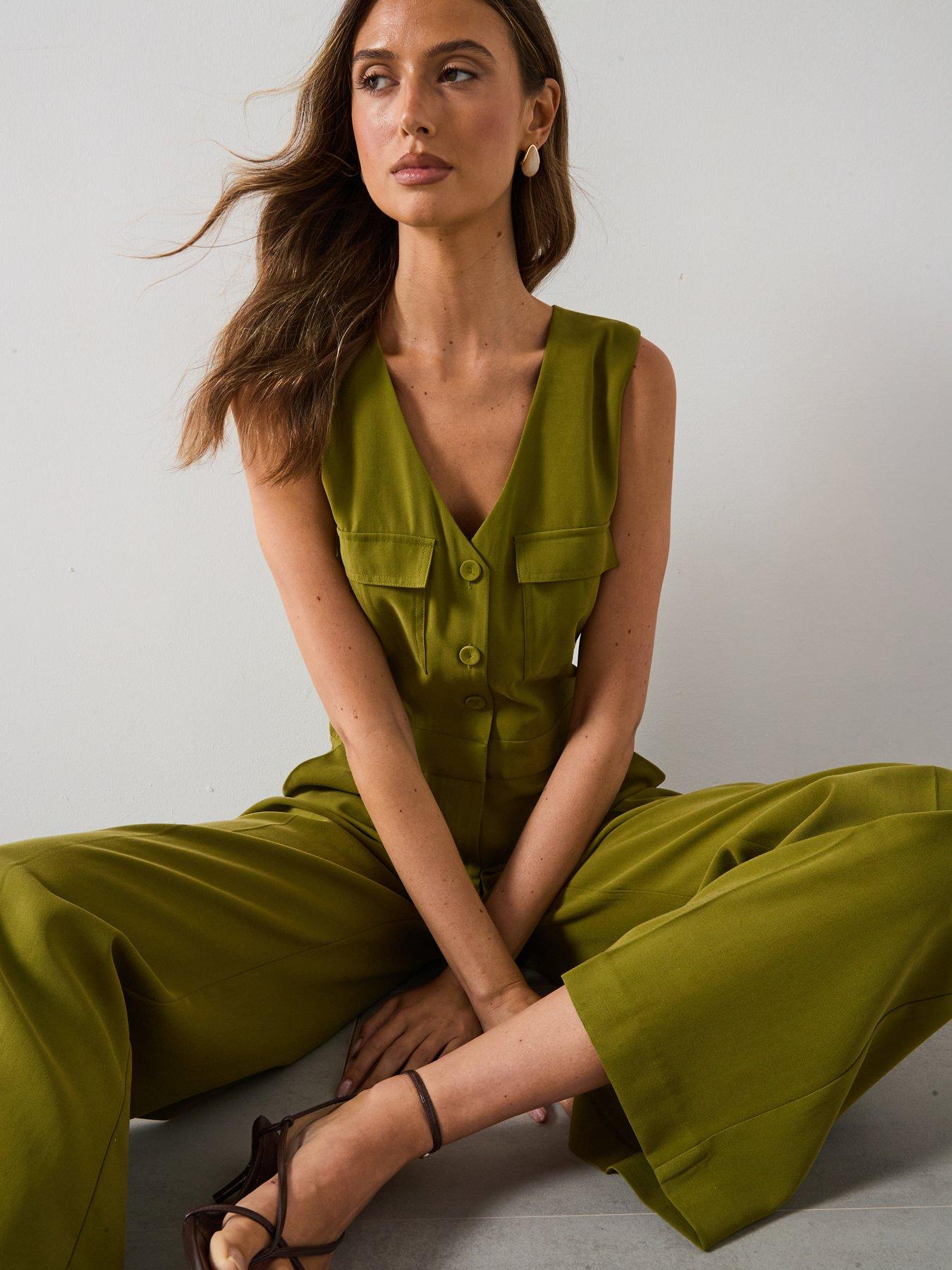 Image 5 of 6 of Mango Long Chest Pocket Jumpsuit - Green