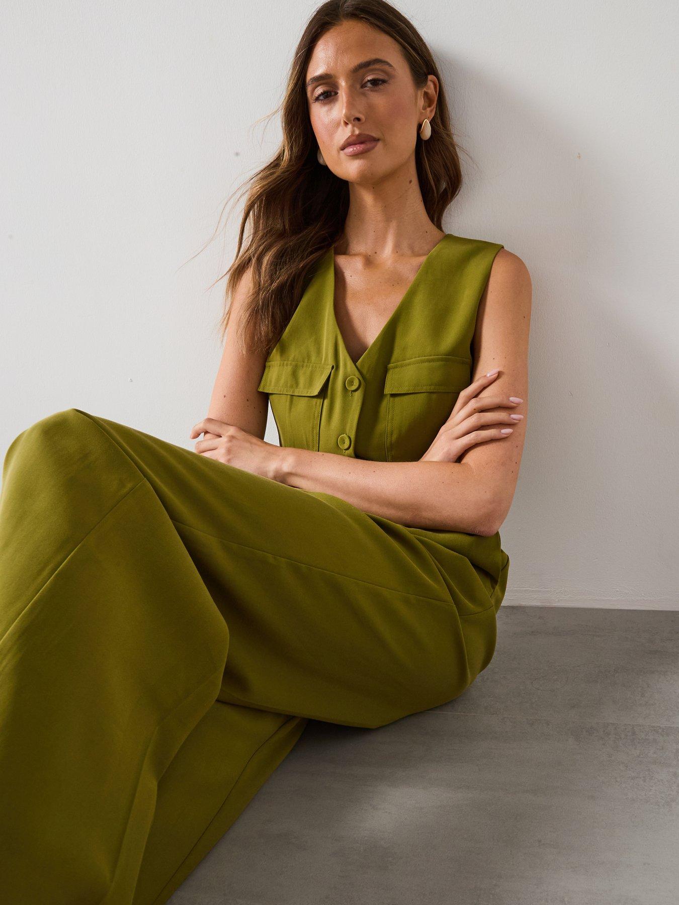 Image 6 of 6 of Mango Long Chest Pocket Jumpsuit - Green