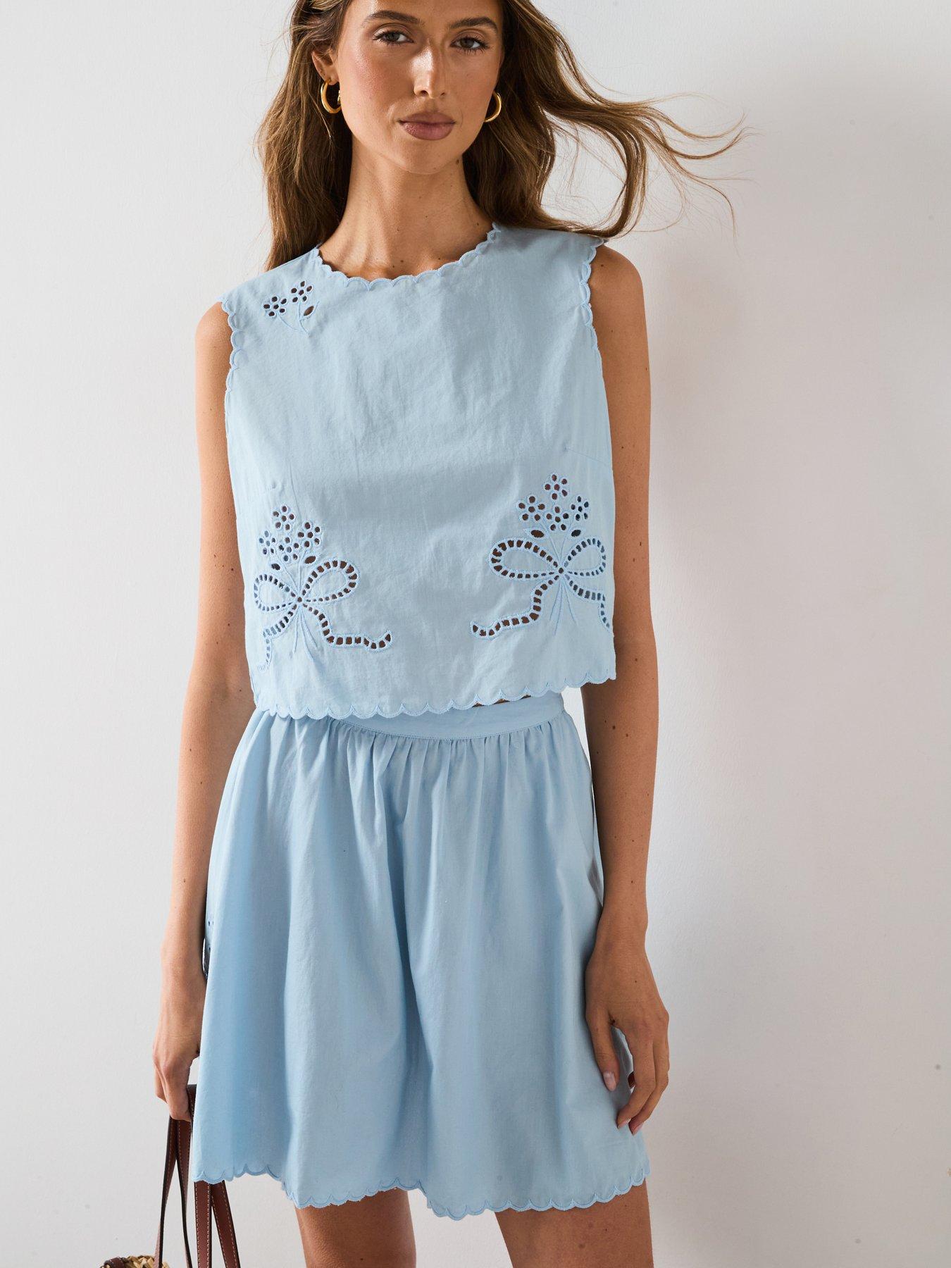 Image 1 of 5 of Mango Embroidered Crop Top - Blue