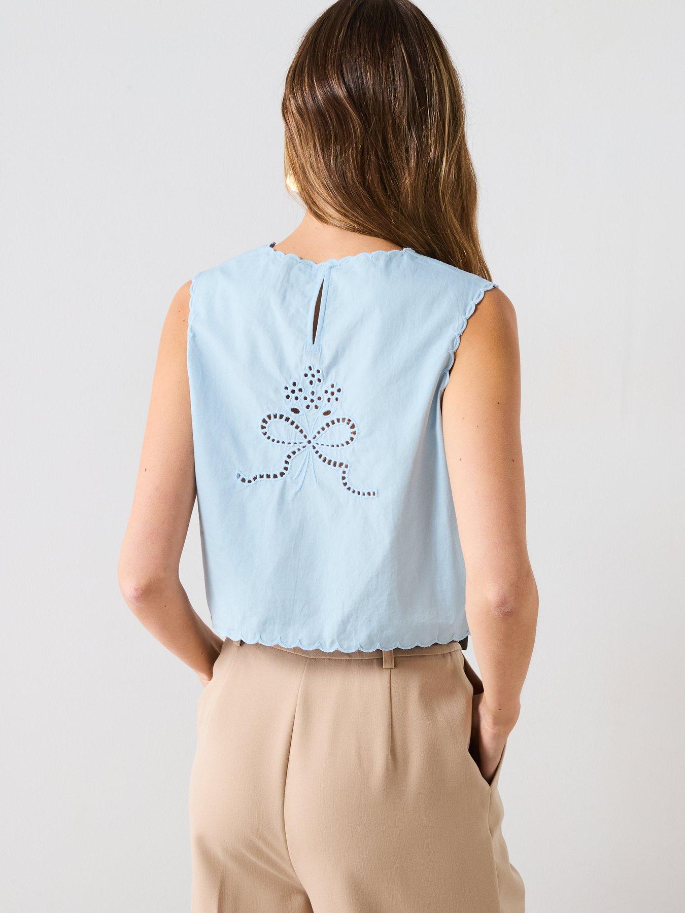 Image 2 of 5 of Mango Embroidered Crop Top - Blue