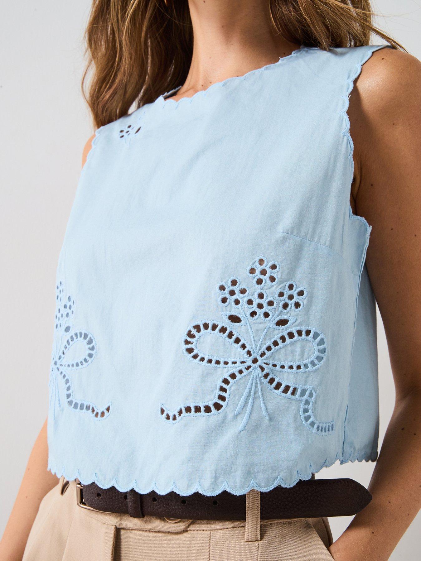 Image 4 of 5 of Mango Embroidered Crop Top - Blue