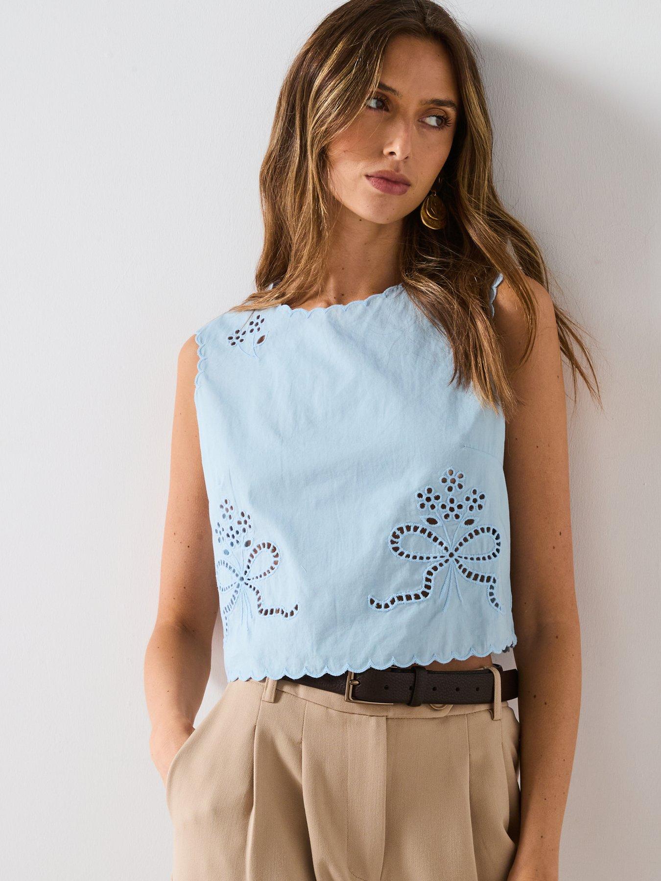 Image 5 of 5 of Mango Embroidered Crop Top - Blue