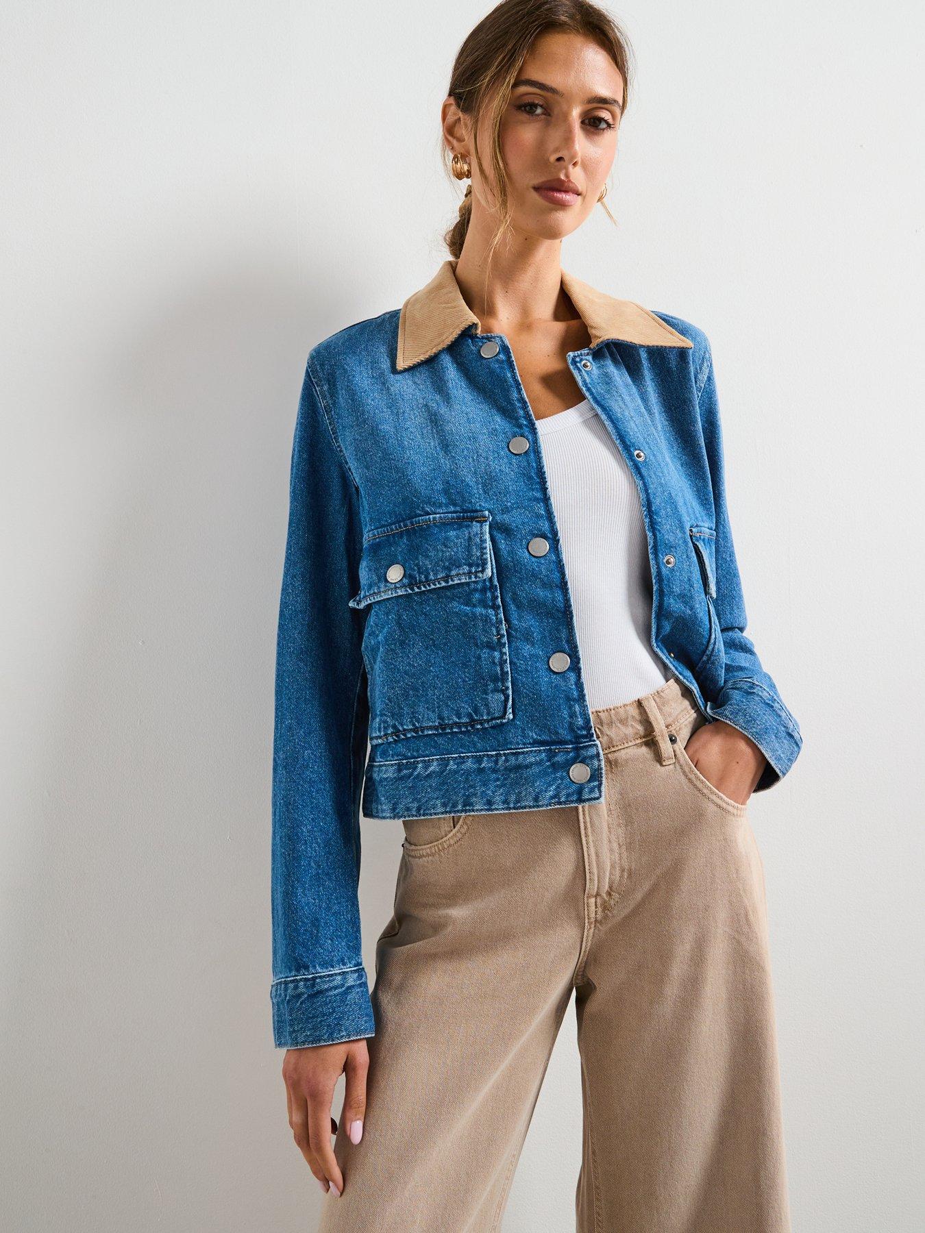 Mango Corduroy Collar Denim Jacket - Blue