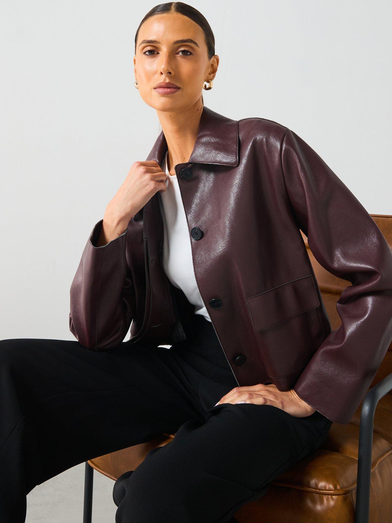 Mango Leather Effect Jacket With Pockets - Red