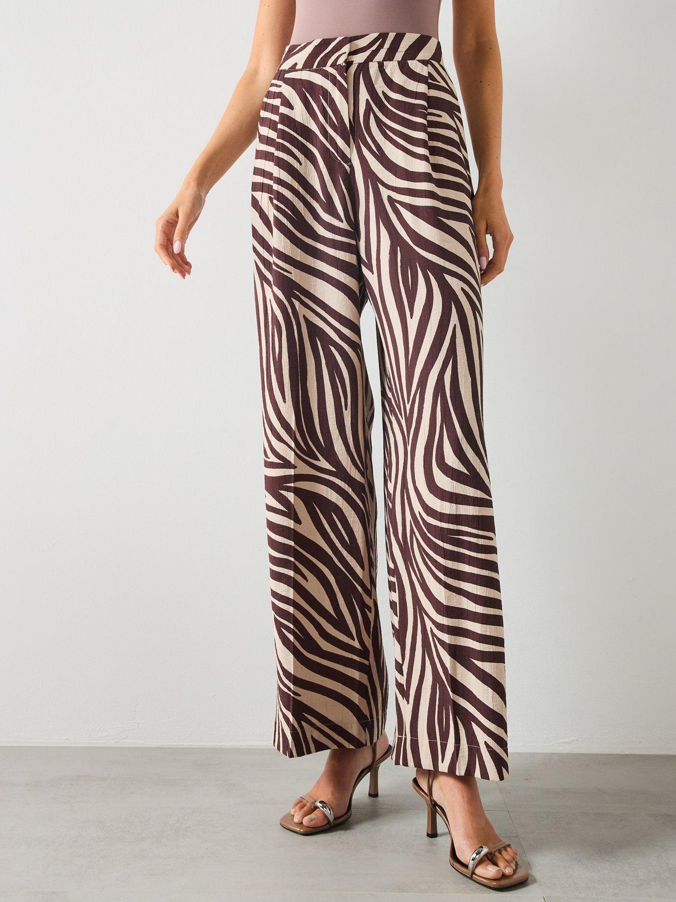 Mango Straight Leg Zebra Pleat Trousers - Black