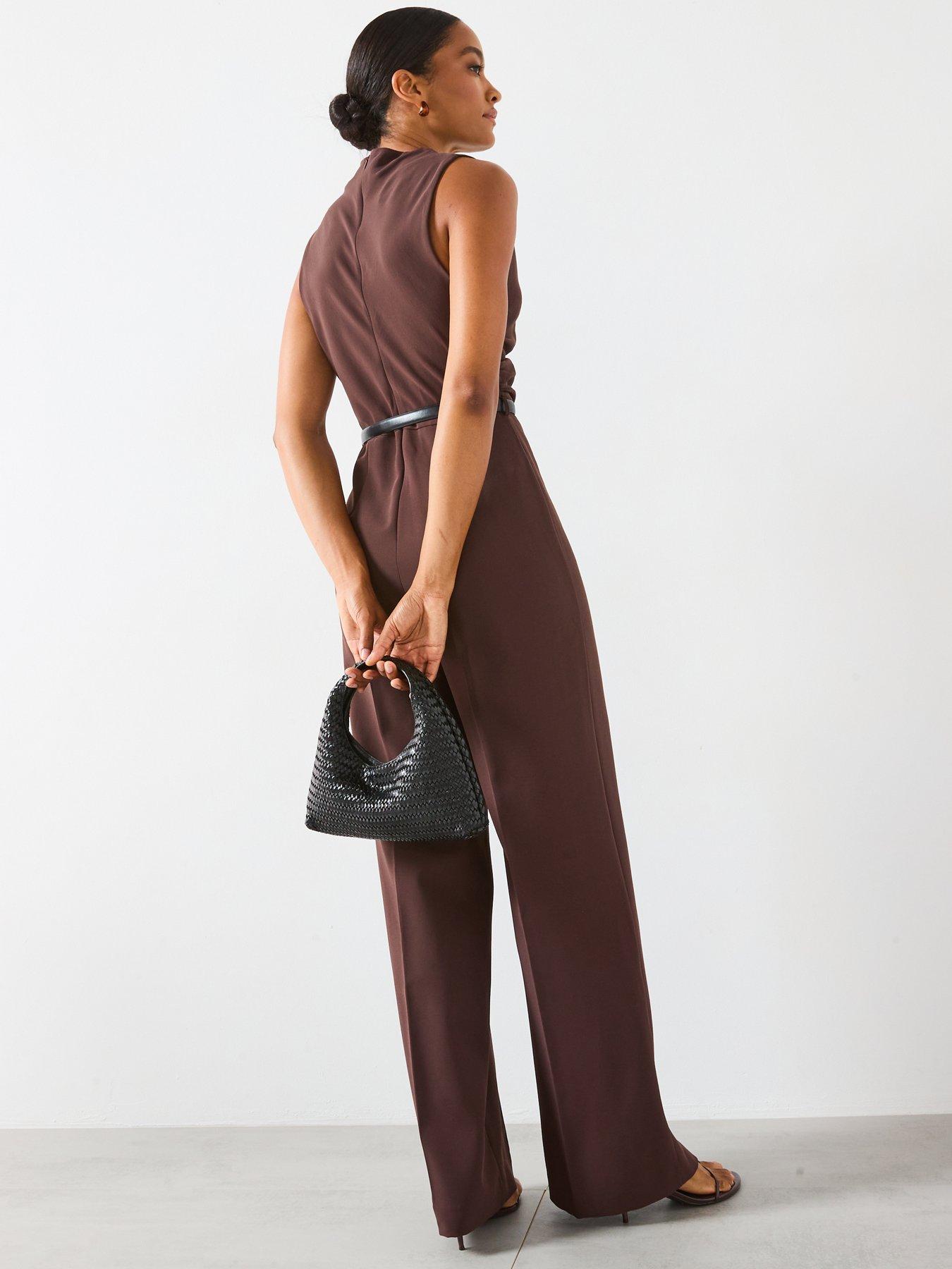 Image 2 of 6 of Mango Draped Belted Jumpsuit - Brown