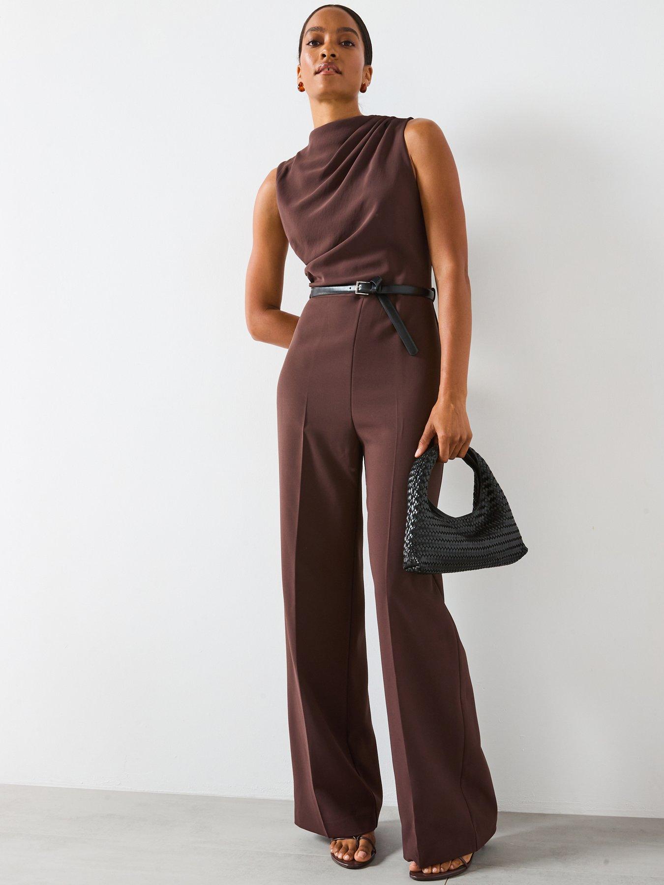 Image 3 of 6 of Mango Draped Belted Jumpsuit - Brown