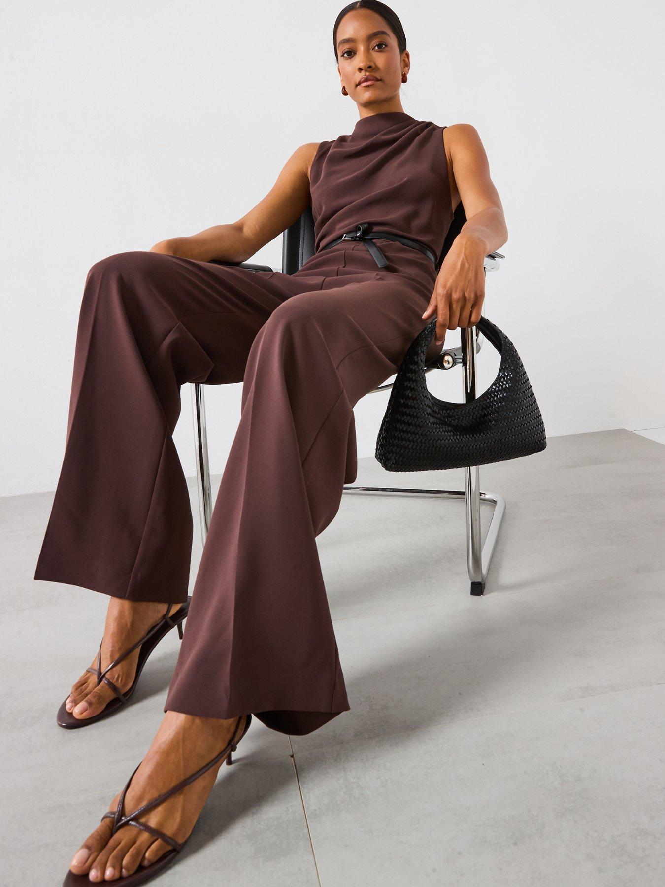 Image 4 of 6 of Mango Draped Belted Jumpsuit - Brown