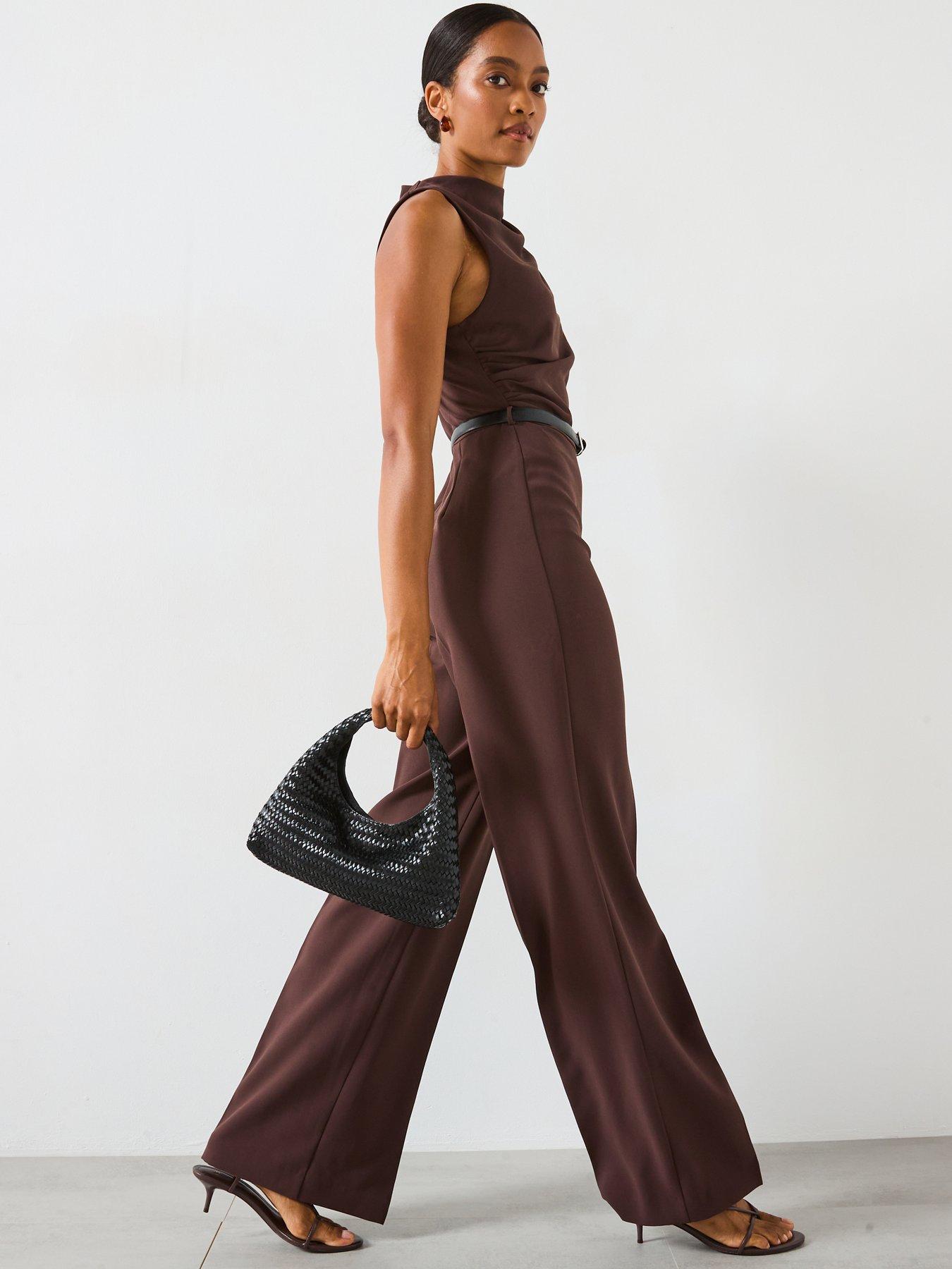 Image 5 of 6 of Mango Draped Belted Jumpsuit - Brown