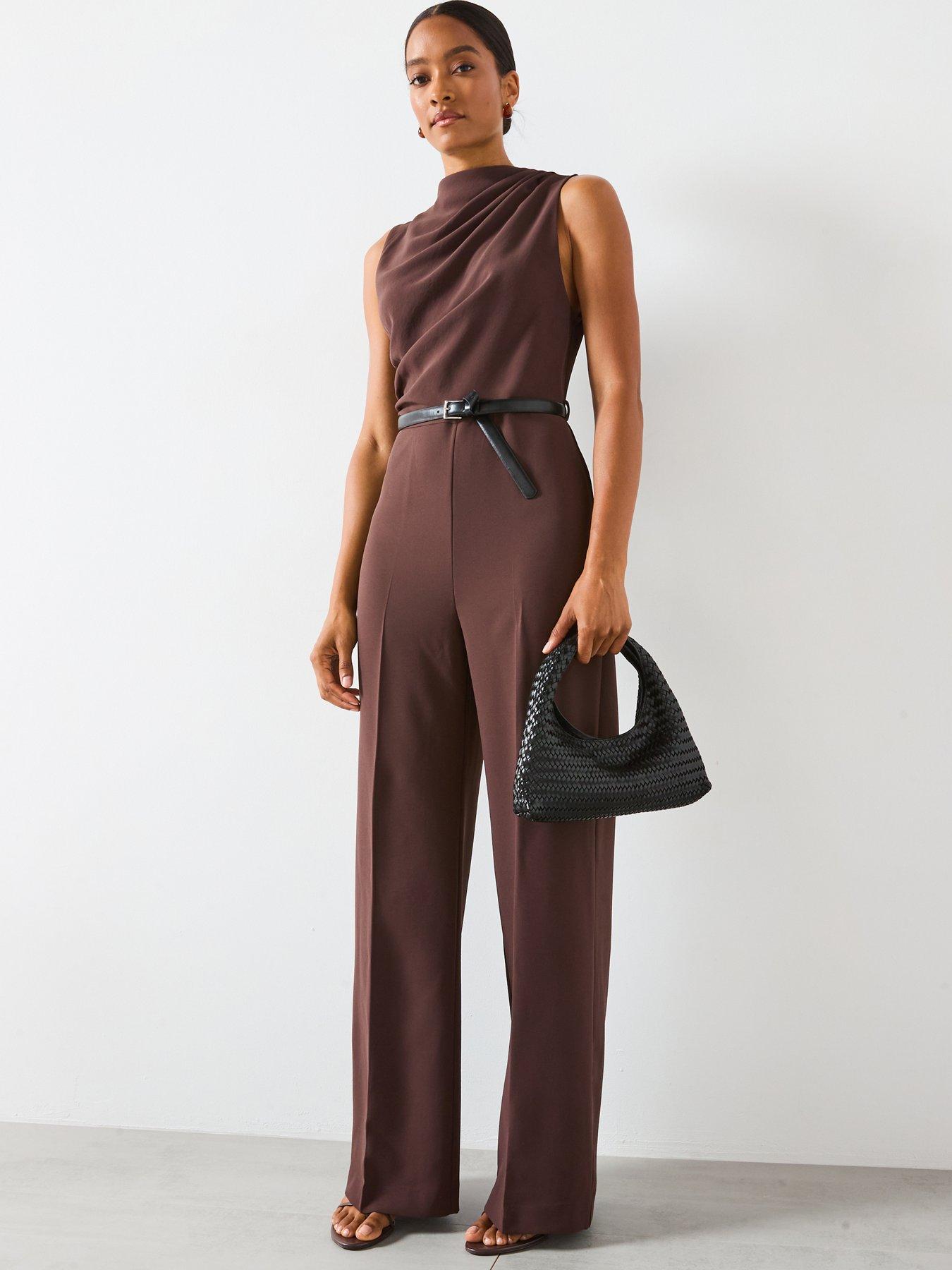 Image 6 of 6 of Mango Draped Belted Jumpsuit - Brown