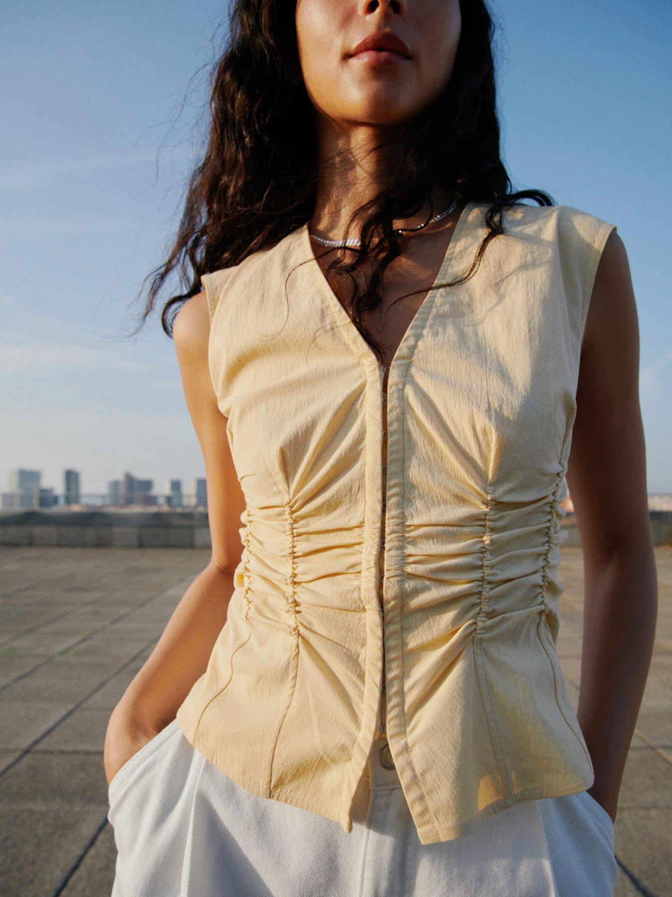 mango-gathered-cotton-blouse-cream