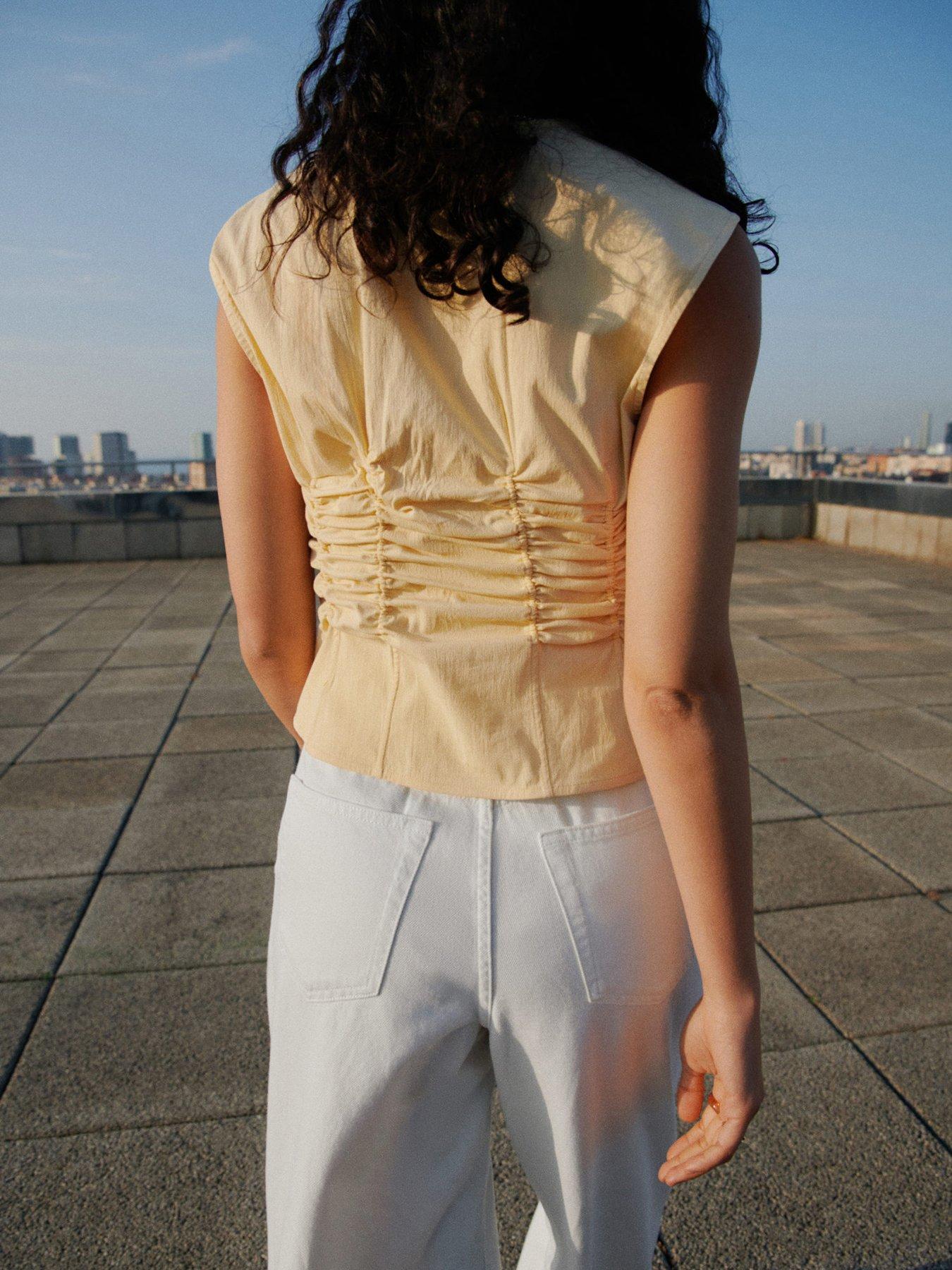 mango-gathered-cotton-blouse-creamstillFront