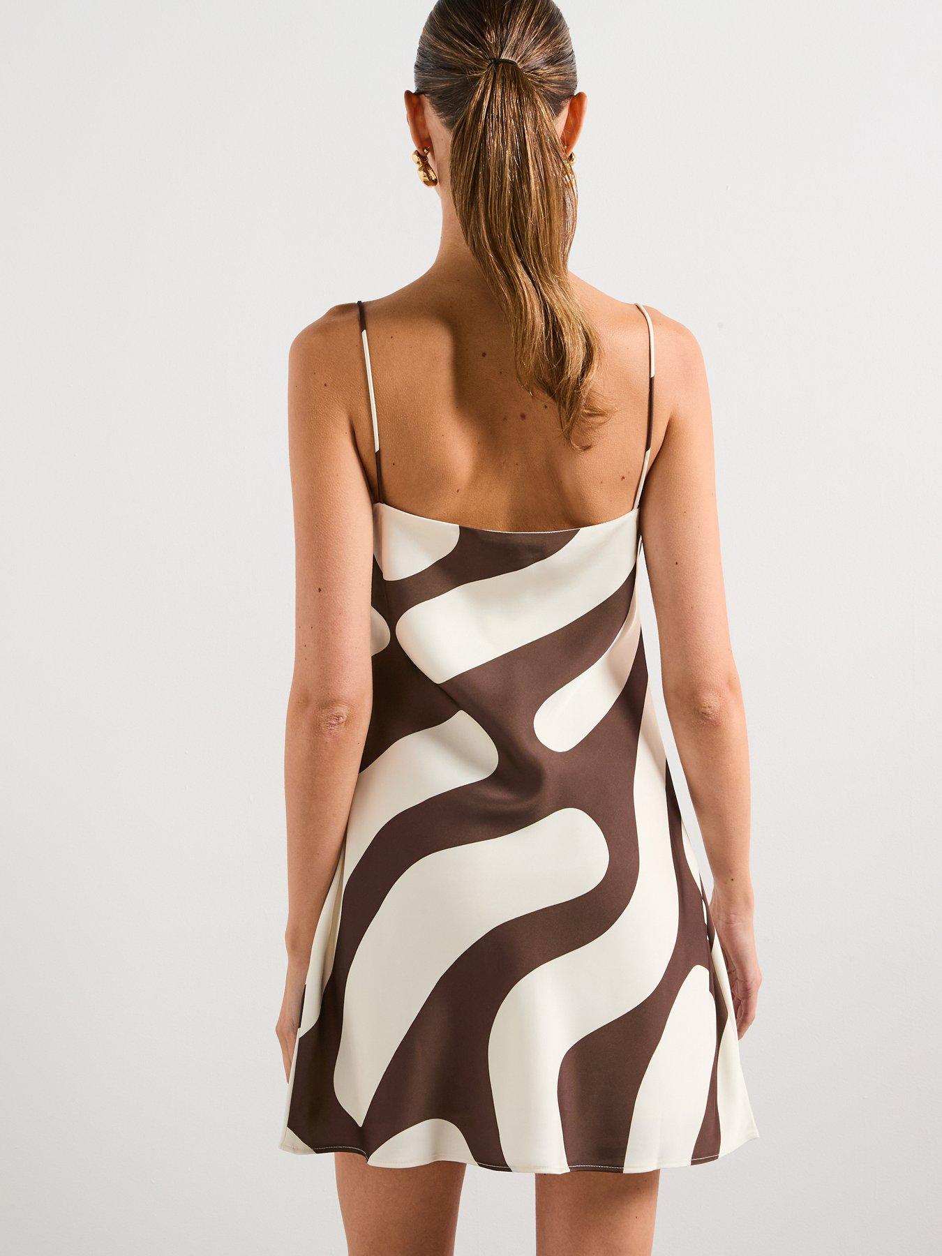 Image 2 of 5 of Mango Printed Satin Dress - Brown