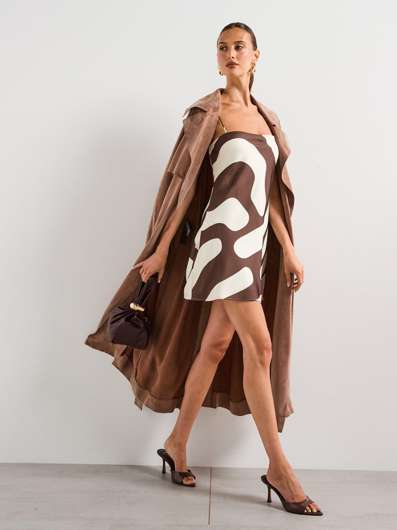 Image 3 of 5 of Mango Printed Satin Dress - Brown