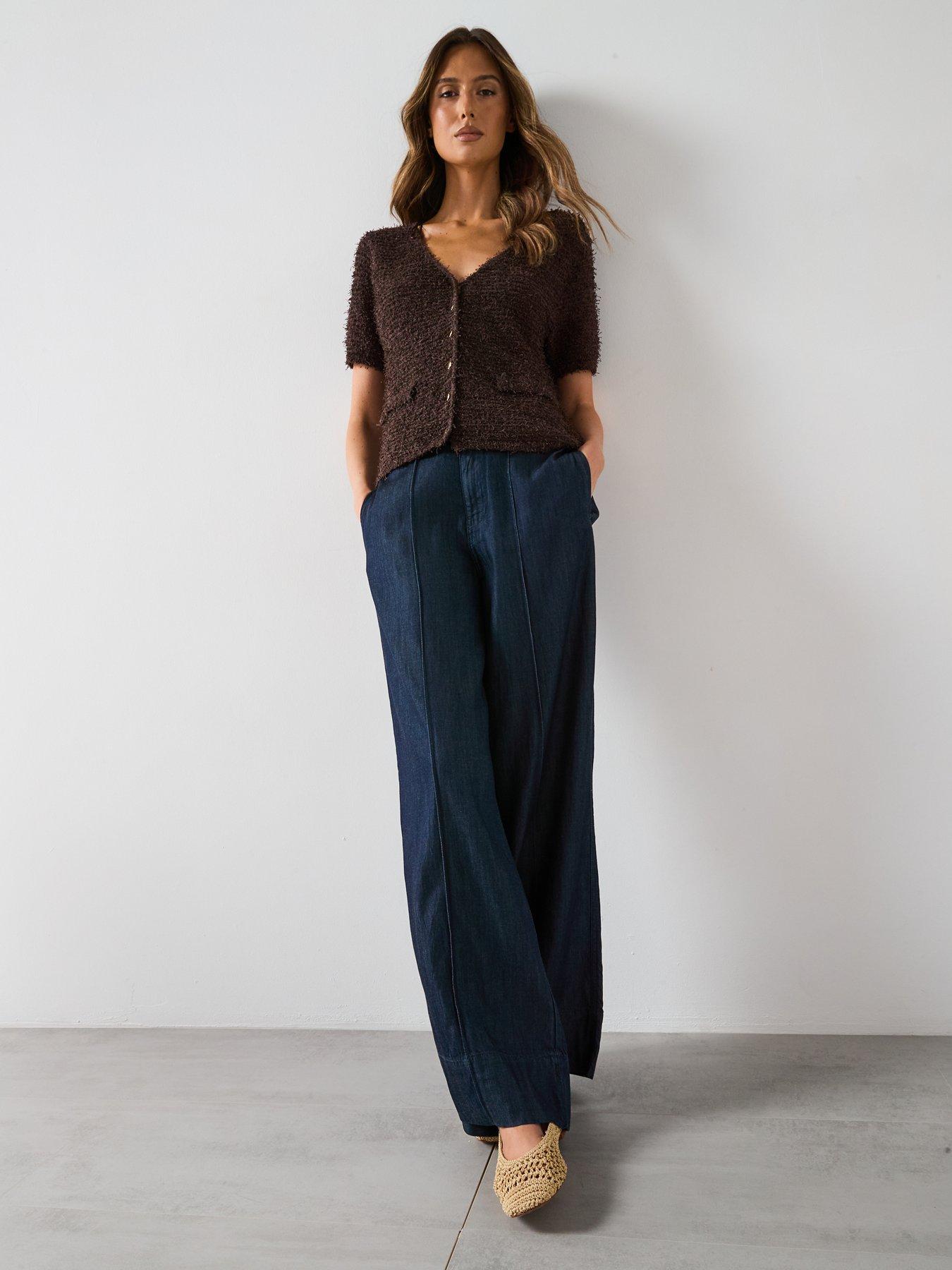 Image 3 of 6 of Mango Wide Leg Denim Pants With Stitching