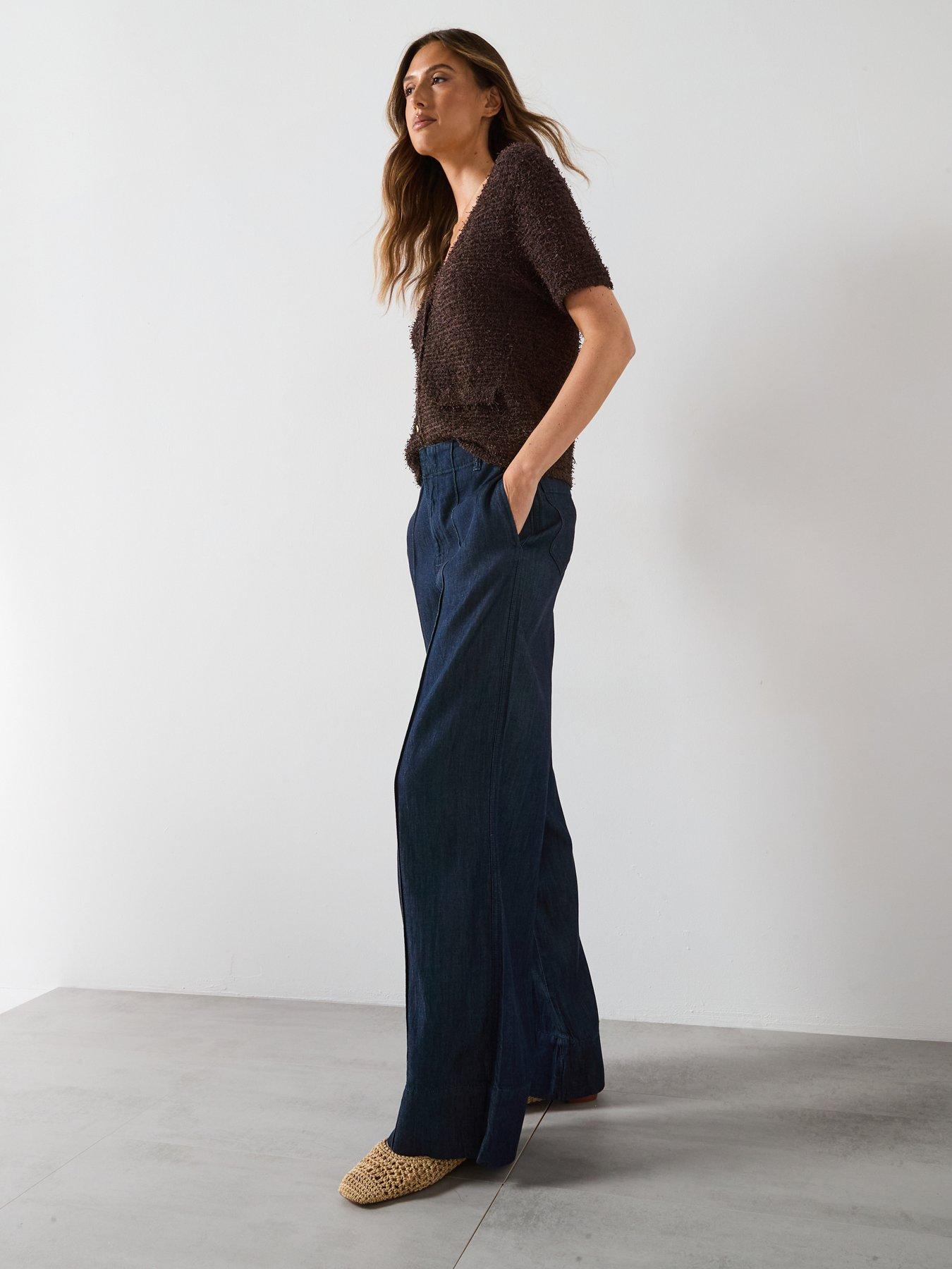 Image 6 of 6 of Mango Wide Leg Denim Pants With Stitching