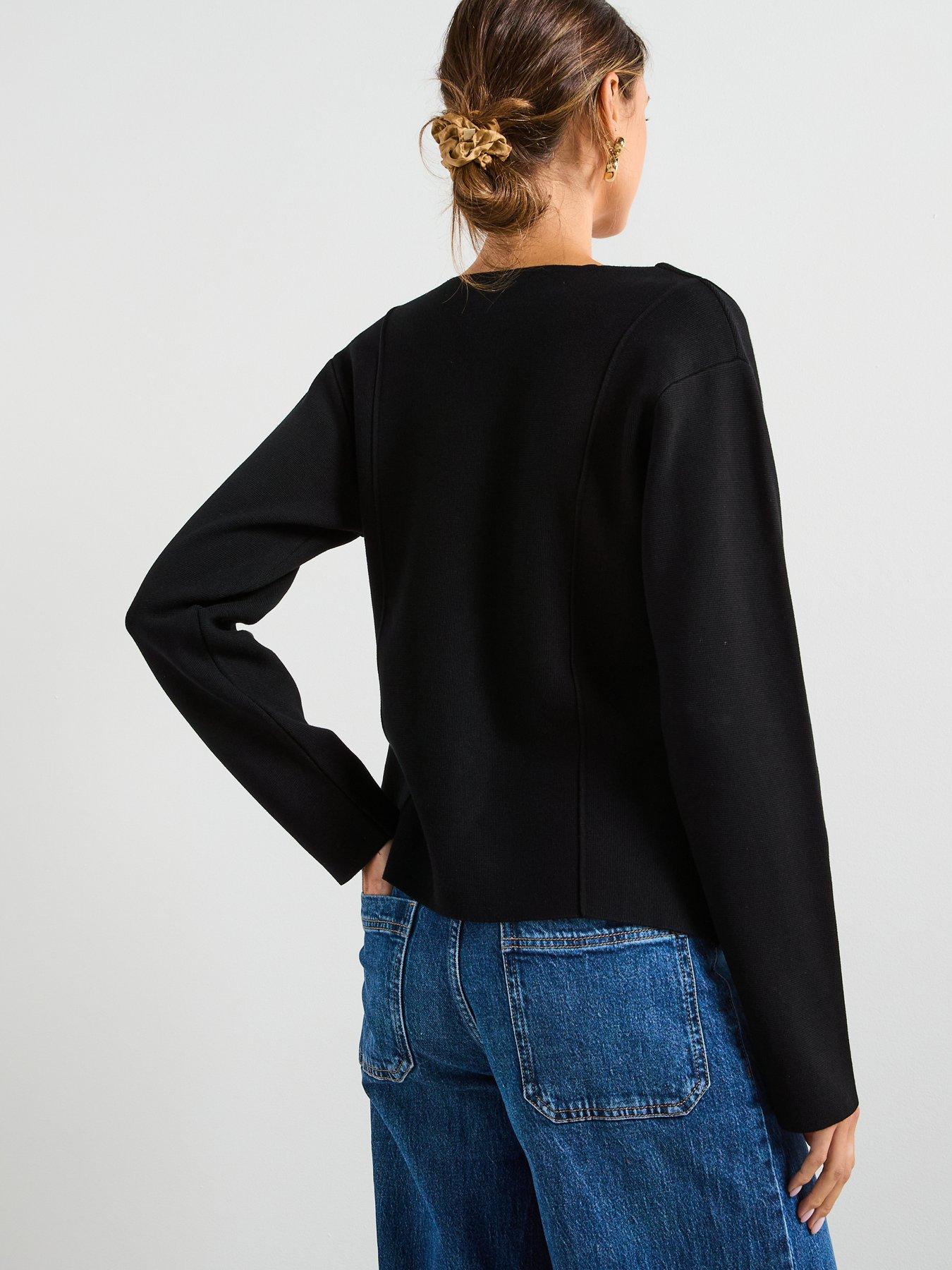 Image 2 of 6 of Mango Knitted Jacket With Jewel Buttons - Black