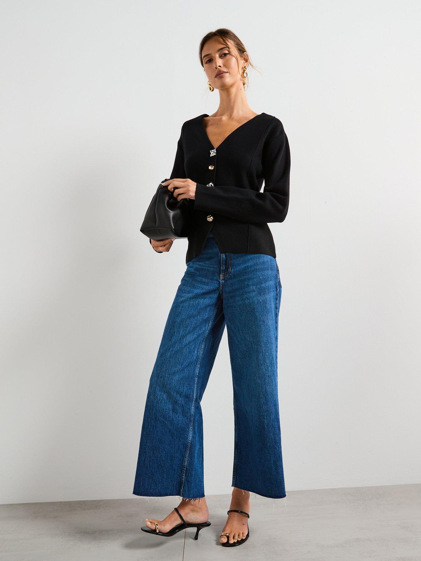 Image 3 of 6 of Mango Knitted Jacket With Jewel Buttons - Black