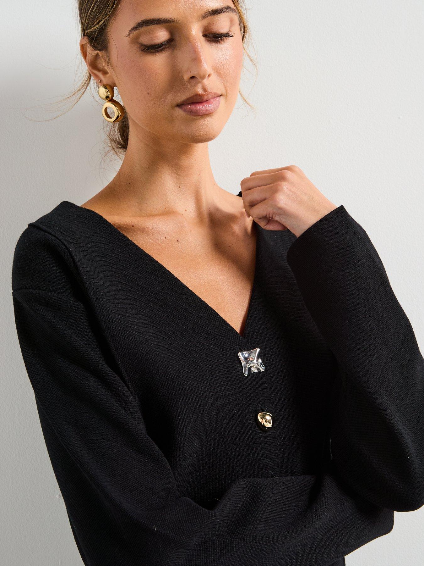 Image 4 of 6 of Mango Knitted Jacket With Jewel Buttons - Black
