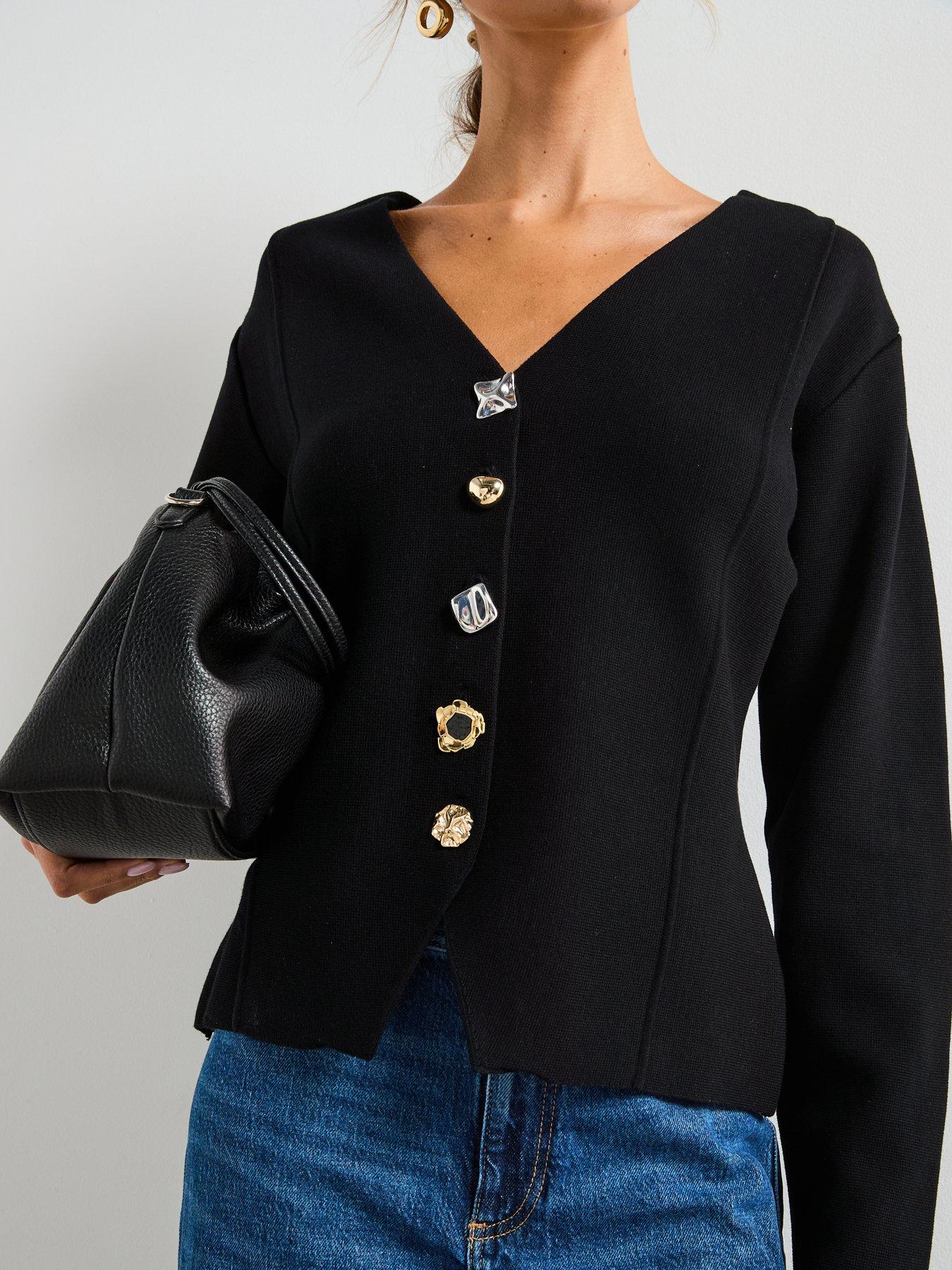 Image 5 of 6 of Mango Knitted Jacket With Jewel Buttons - Black