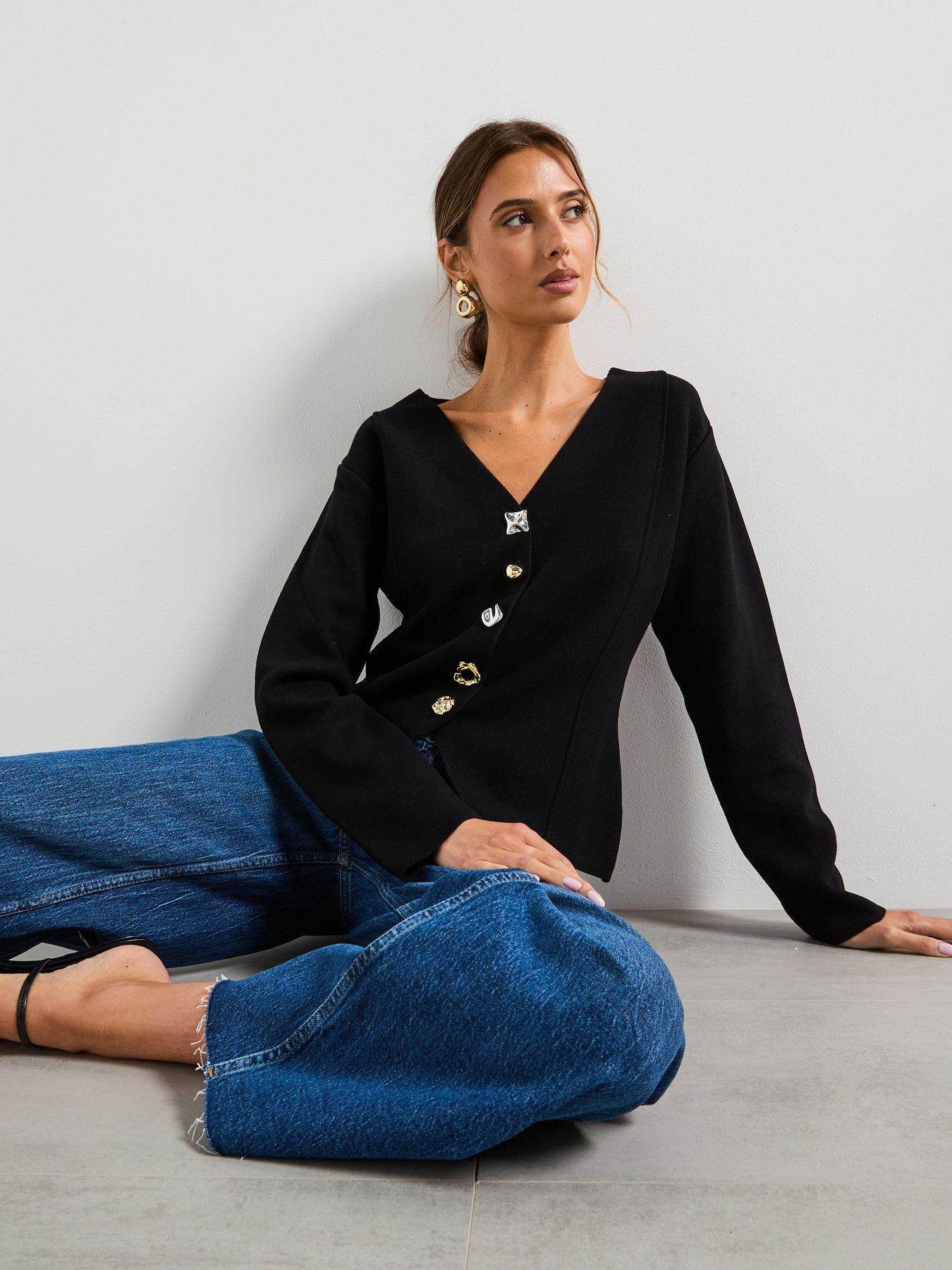 Image 6 of 6 of Mango Knitted Jacket With Jewel Buttons - Black