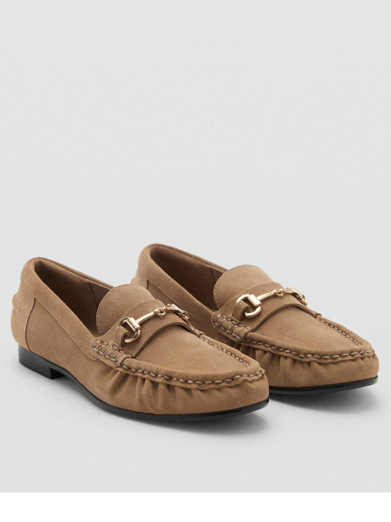 Mango Suede Buckle Loafers - Brown