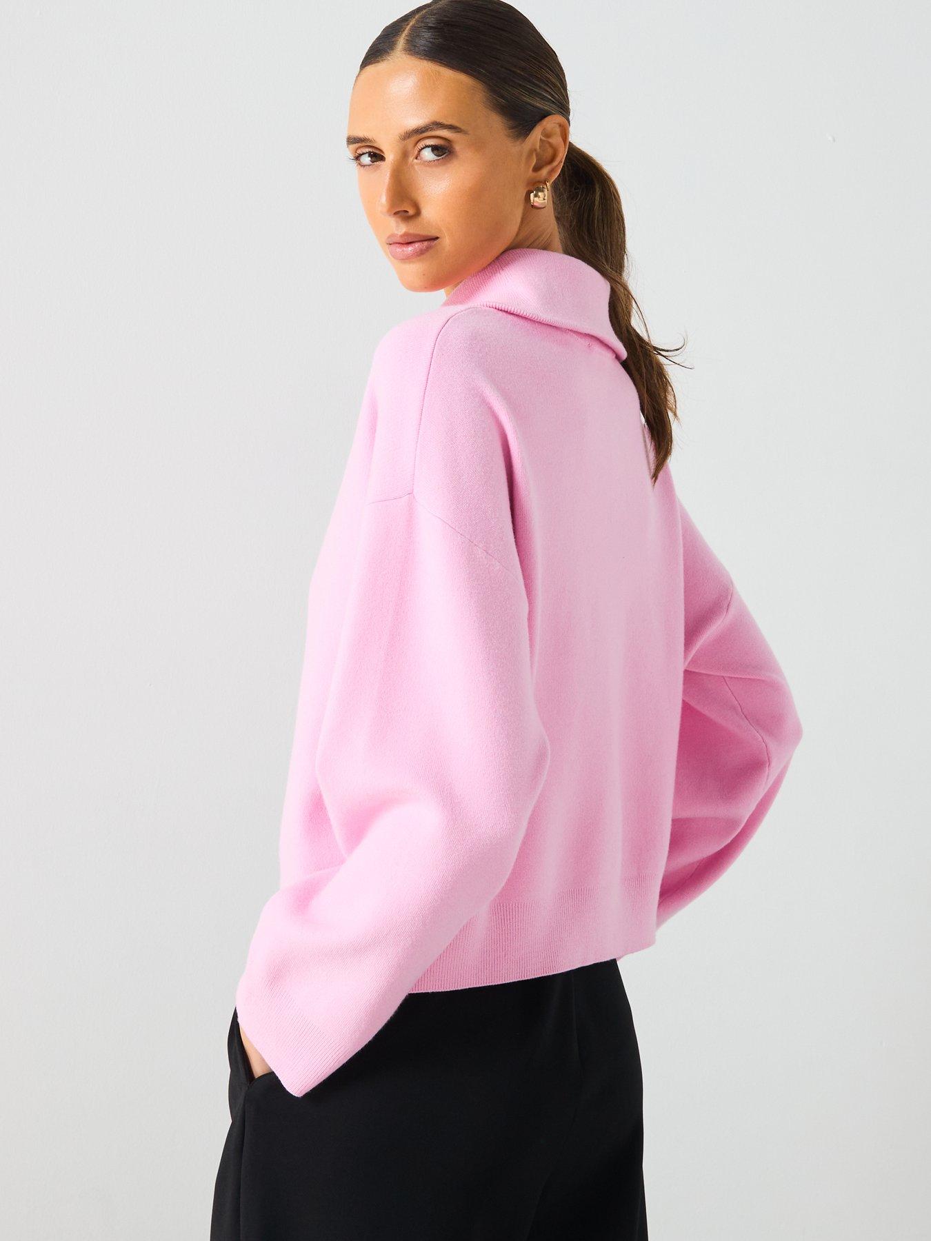 Image 2 of 6 of Mango Knitted Sweater With Zip Collar - Pink