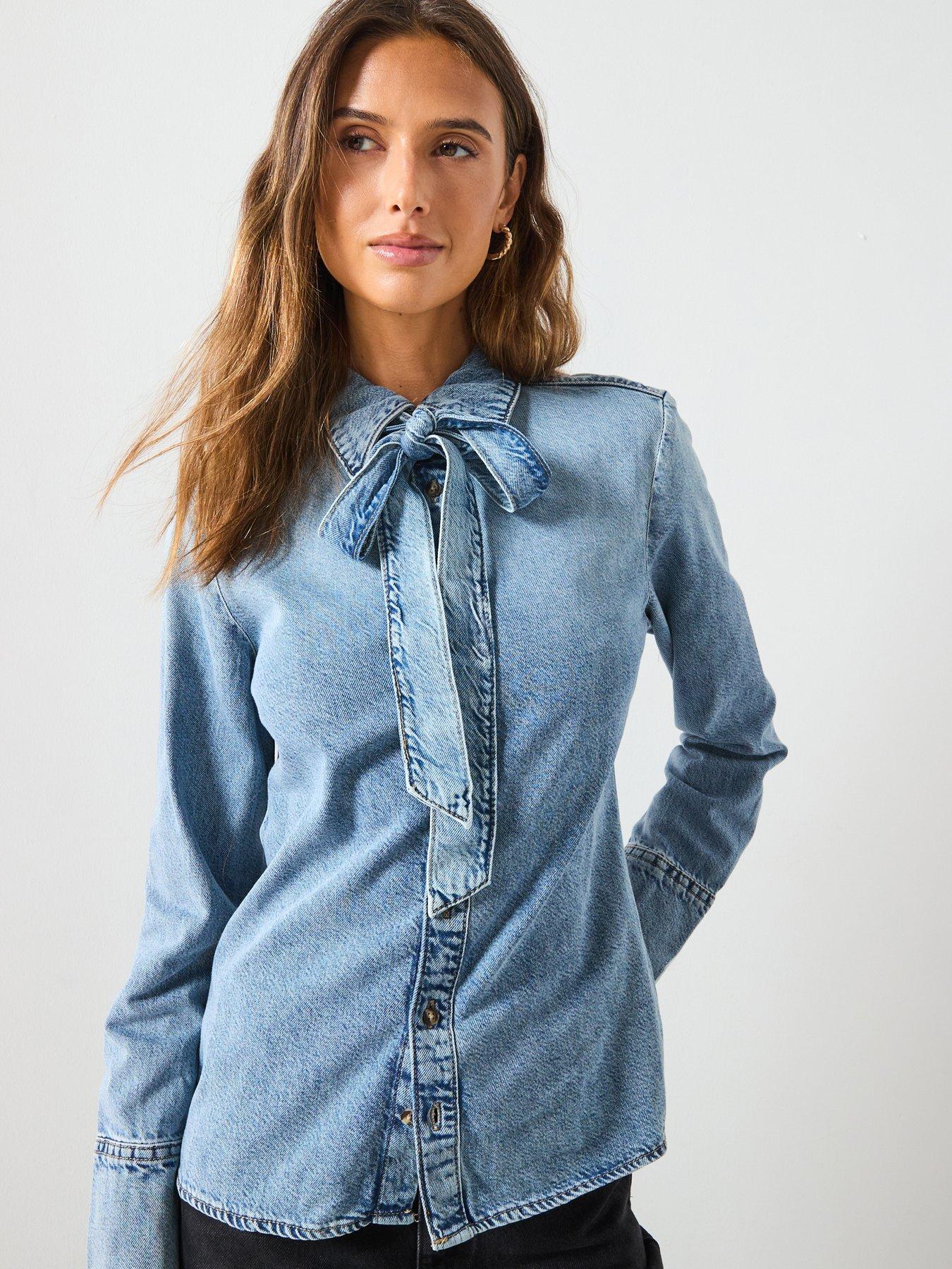 Mango Denim Shirt With Bow