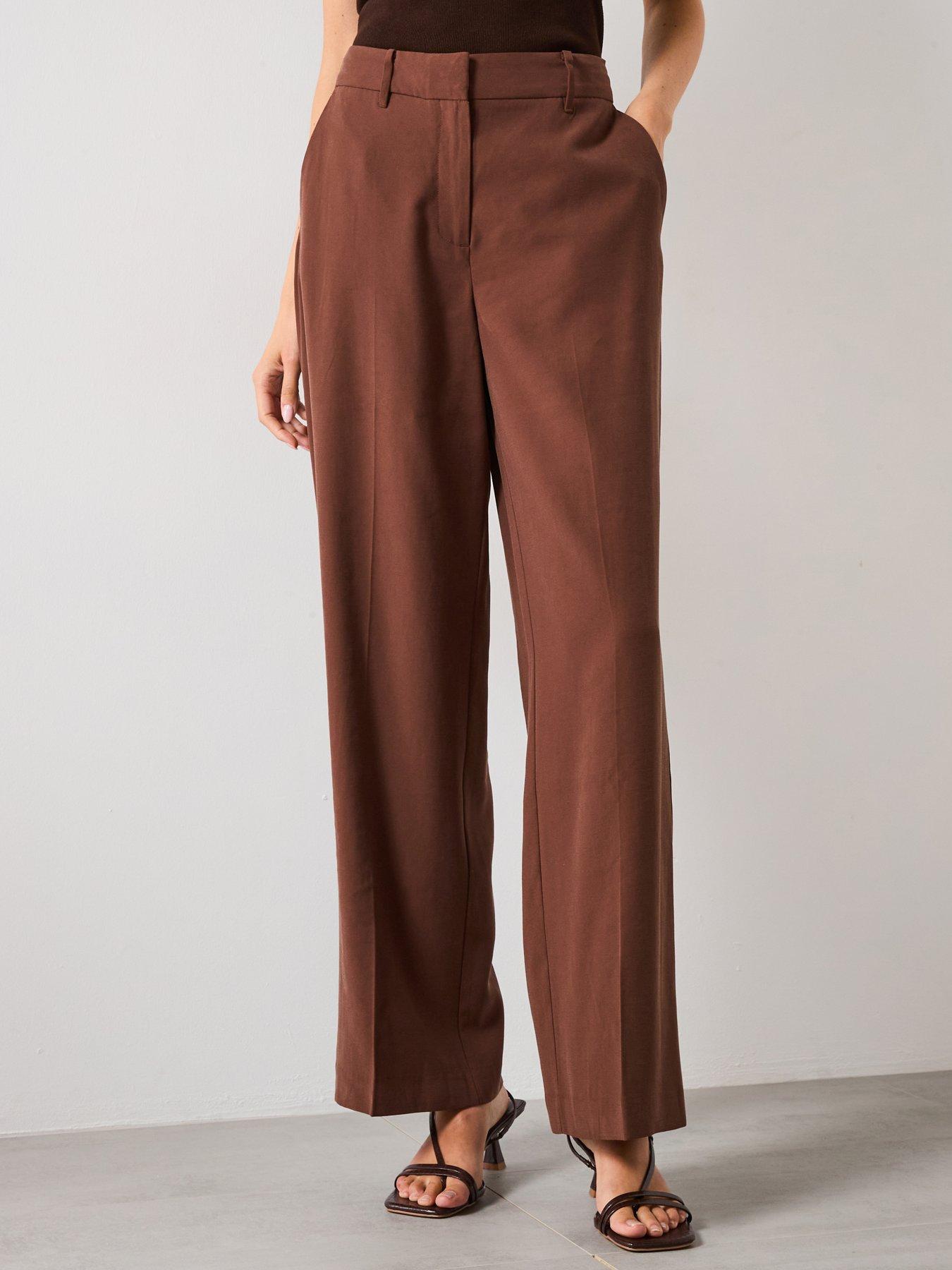 Mango Straight Mid Rise Trousers - Brown