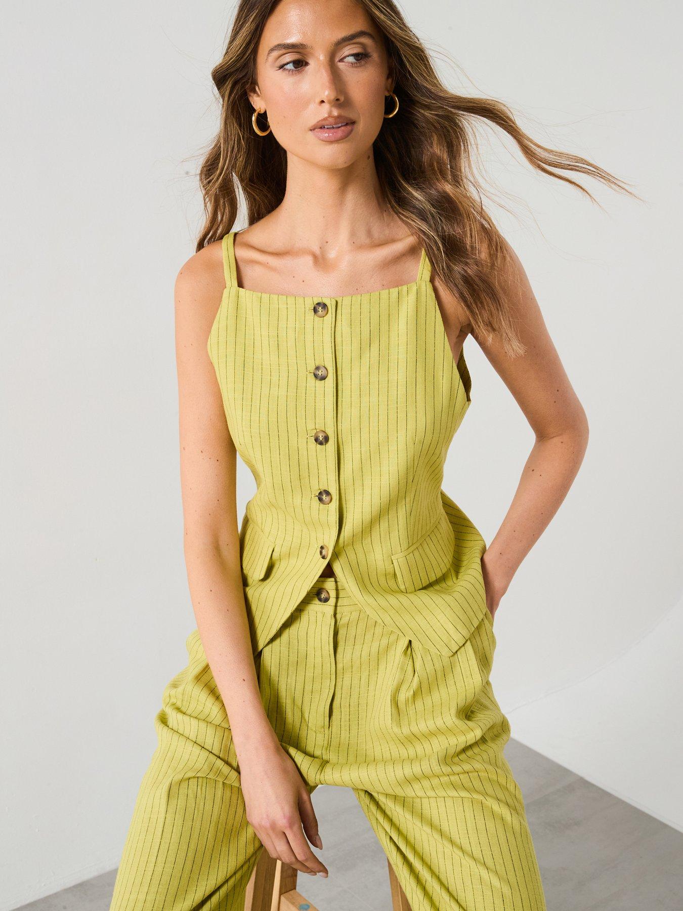 Mango Buttons Striped Top - Green