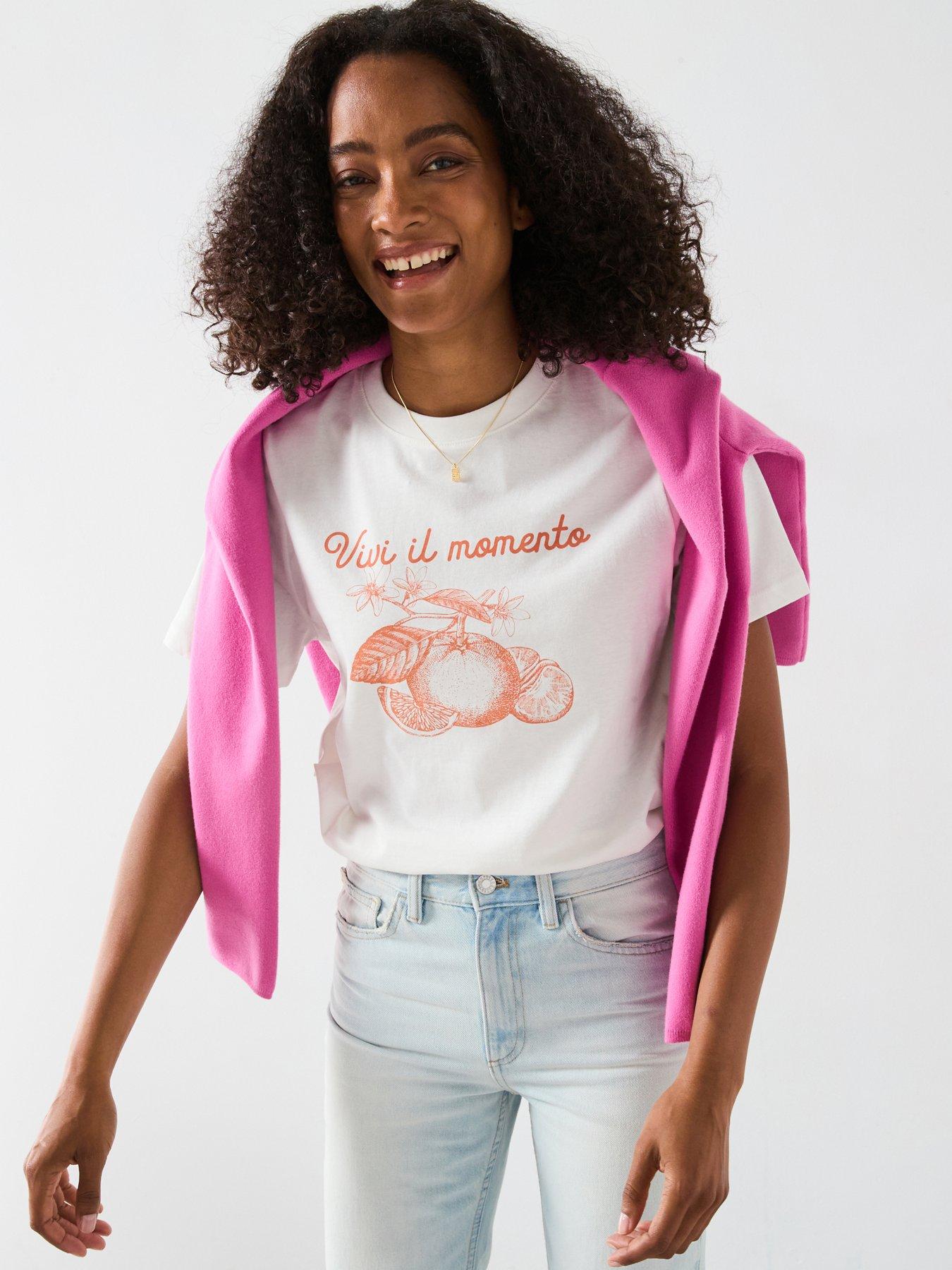 Mango Printed Cotton Blend T-Shirt - Orange