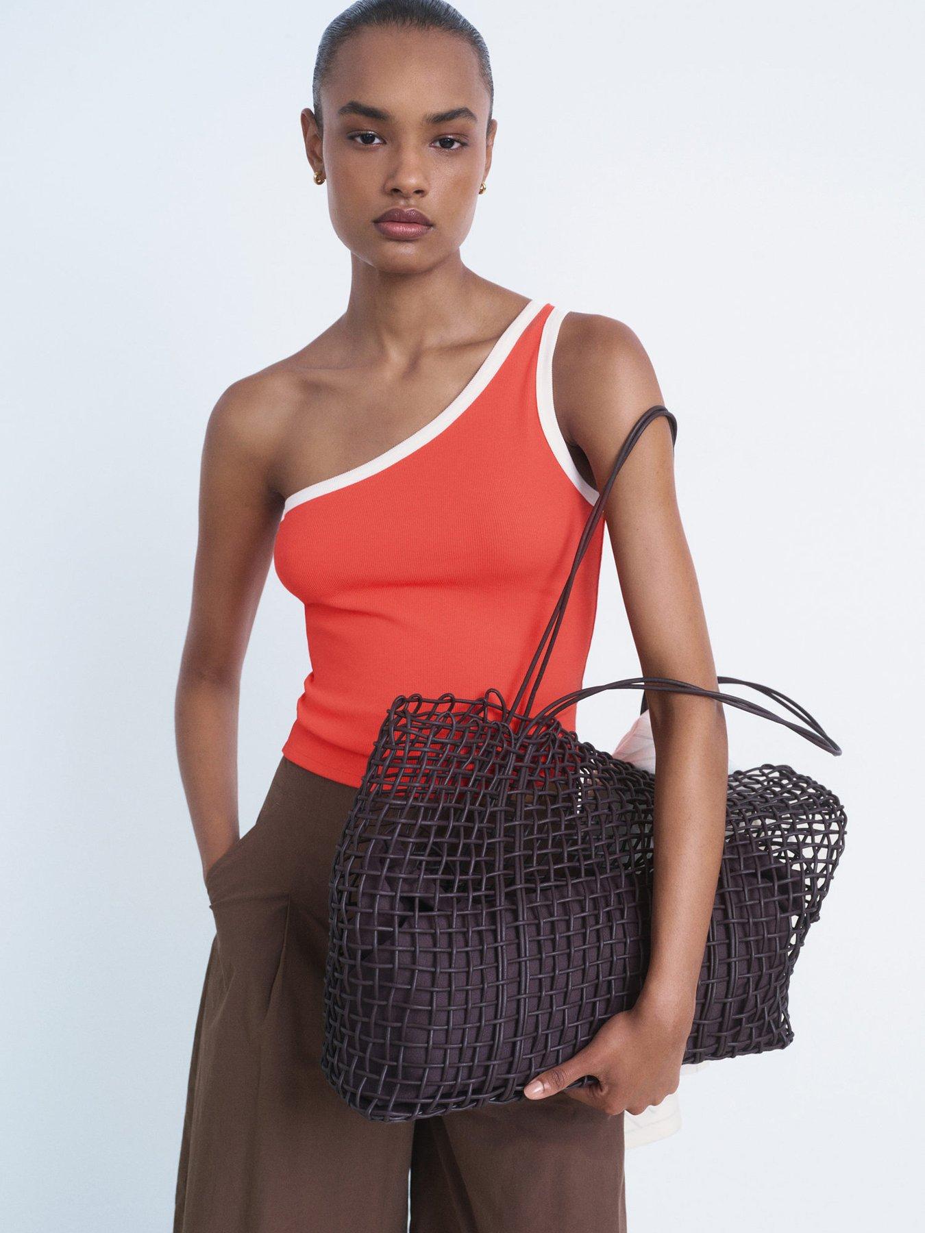 Mango Asymmetric Top With Contrast Trim - Red