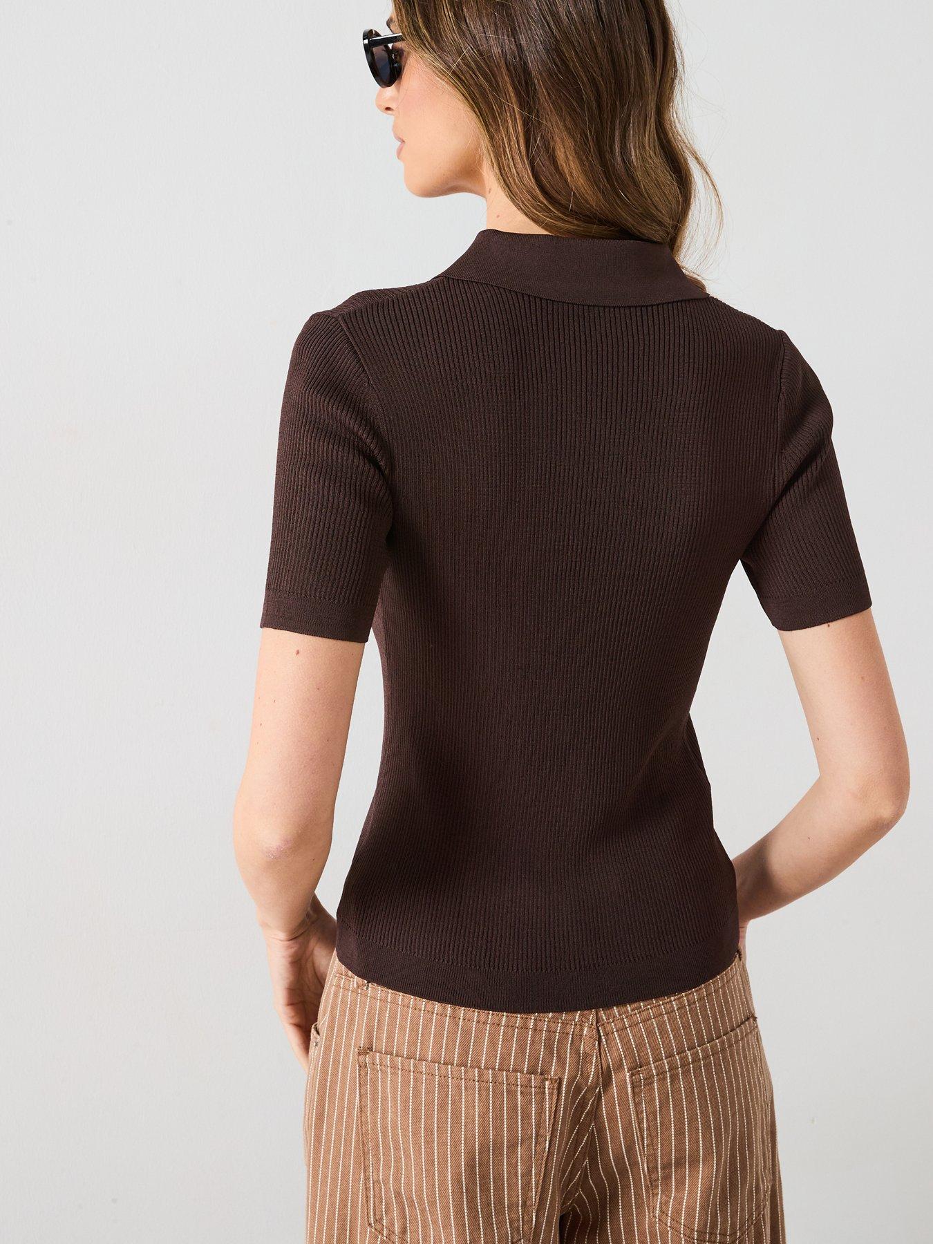 Image 2 of 6 of Mango Knit Polo Shirt - Brown