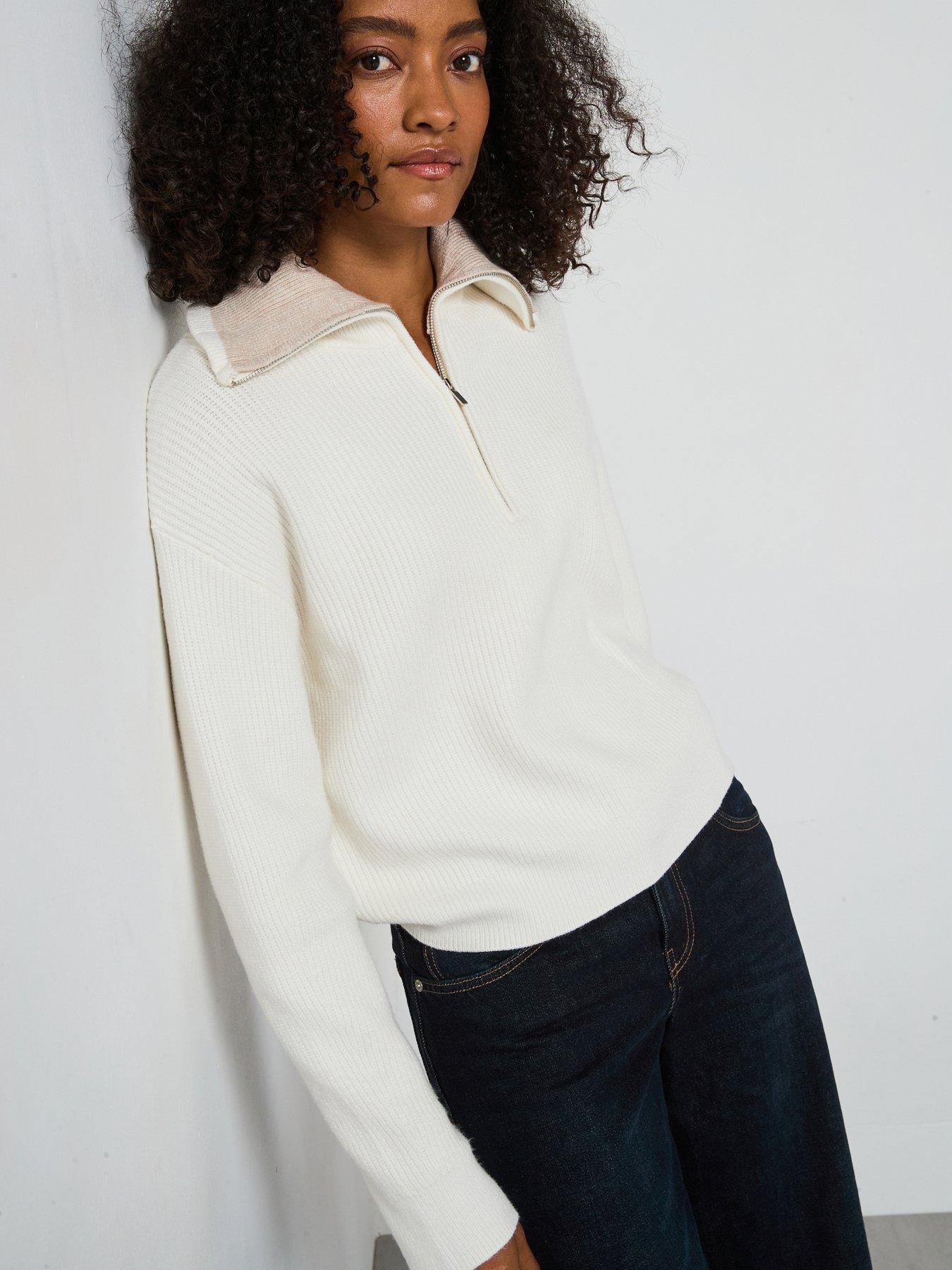 Mango Contrast Collar Zip Jumper