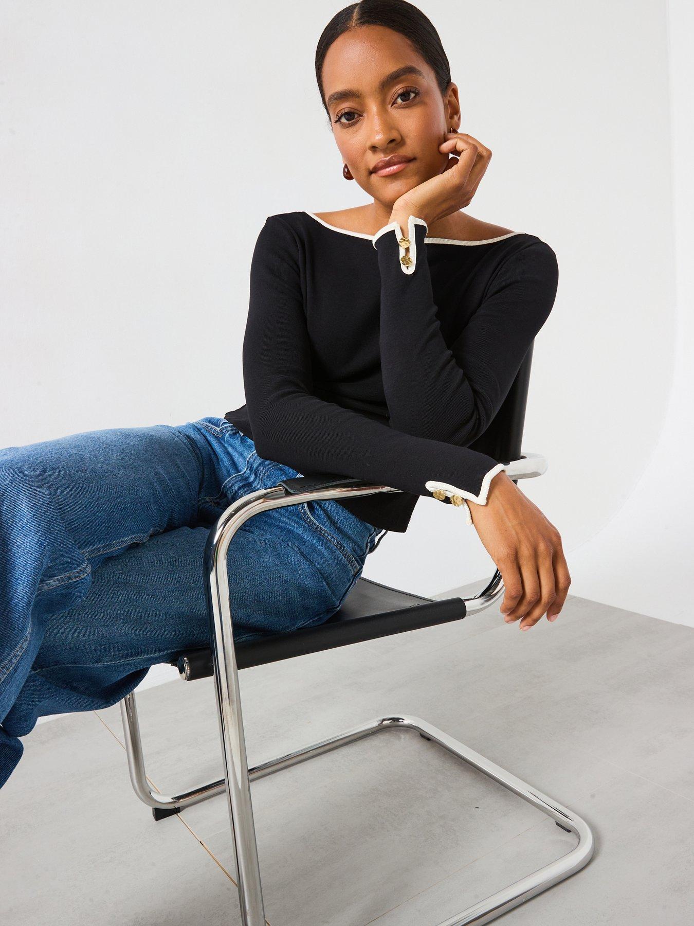 Image 1 of 6 of Mango Tipped Long Sleeve Shirt - Black