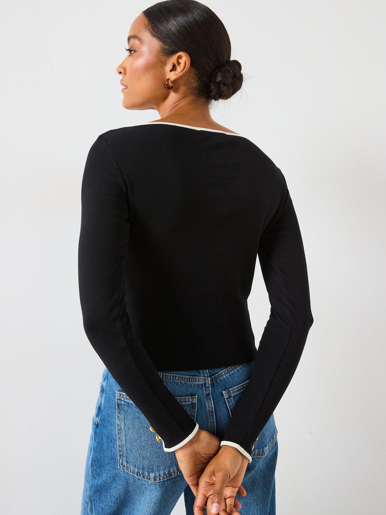 Image 2 of 6 of Mango Tipped Long Sleeve Shirt - Black