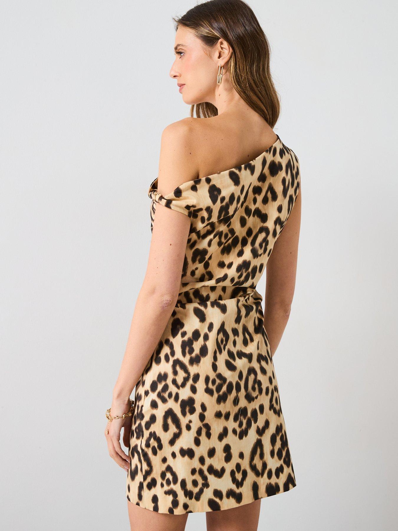 Image 2 of 6 of Mango Asymmetrical Animal Print Dress - Beige