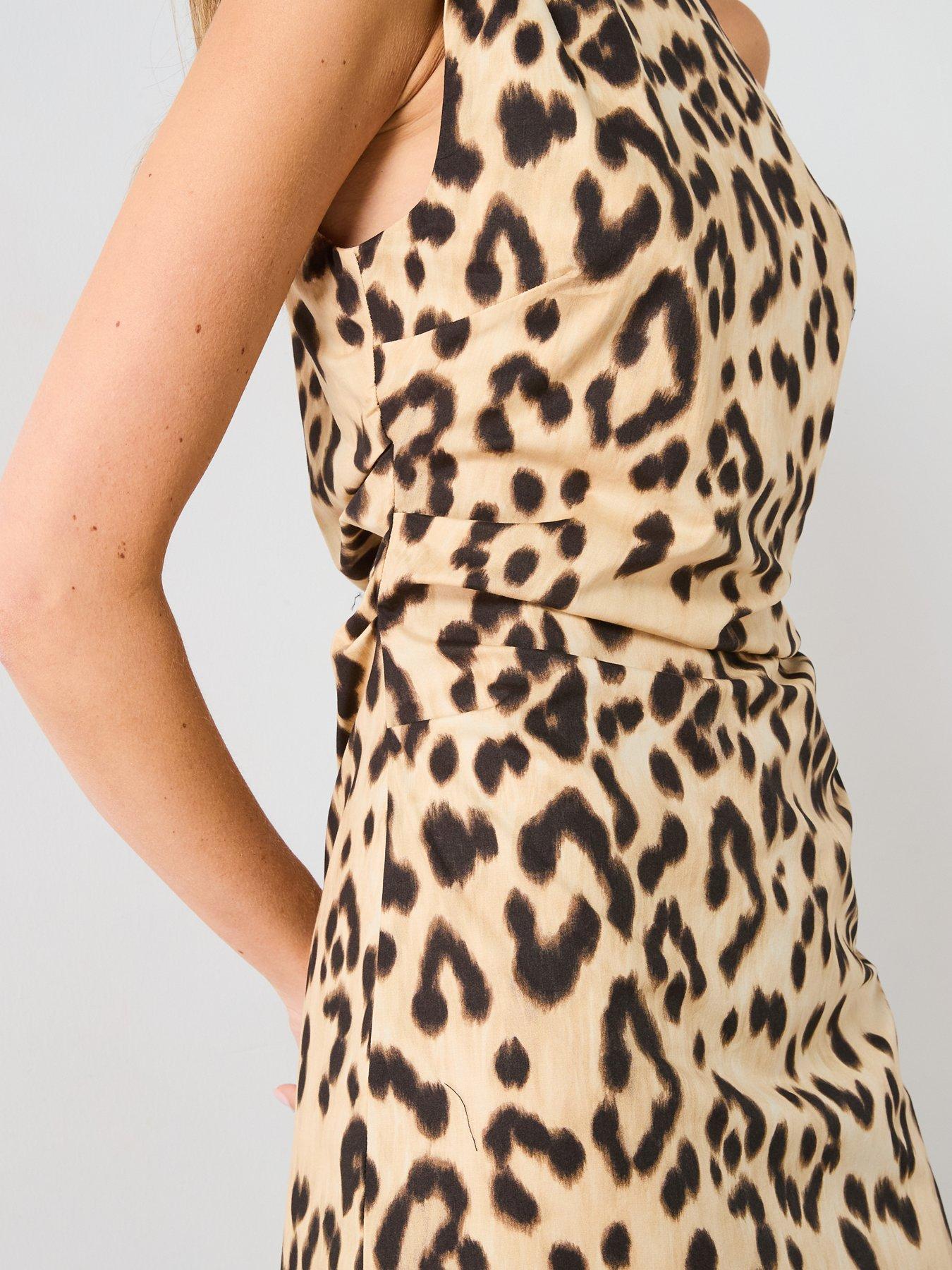 Image 6 of 6 of Mango Asymmetrical Animal Print Dress - Beige