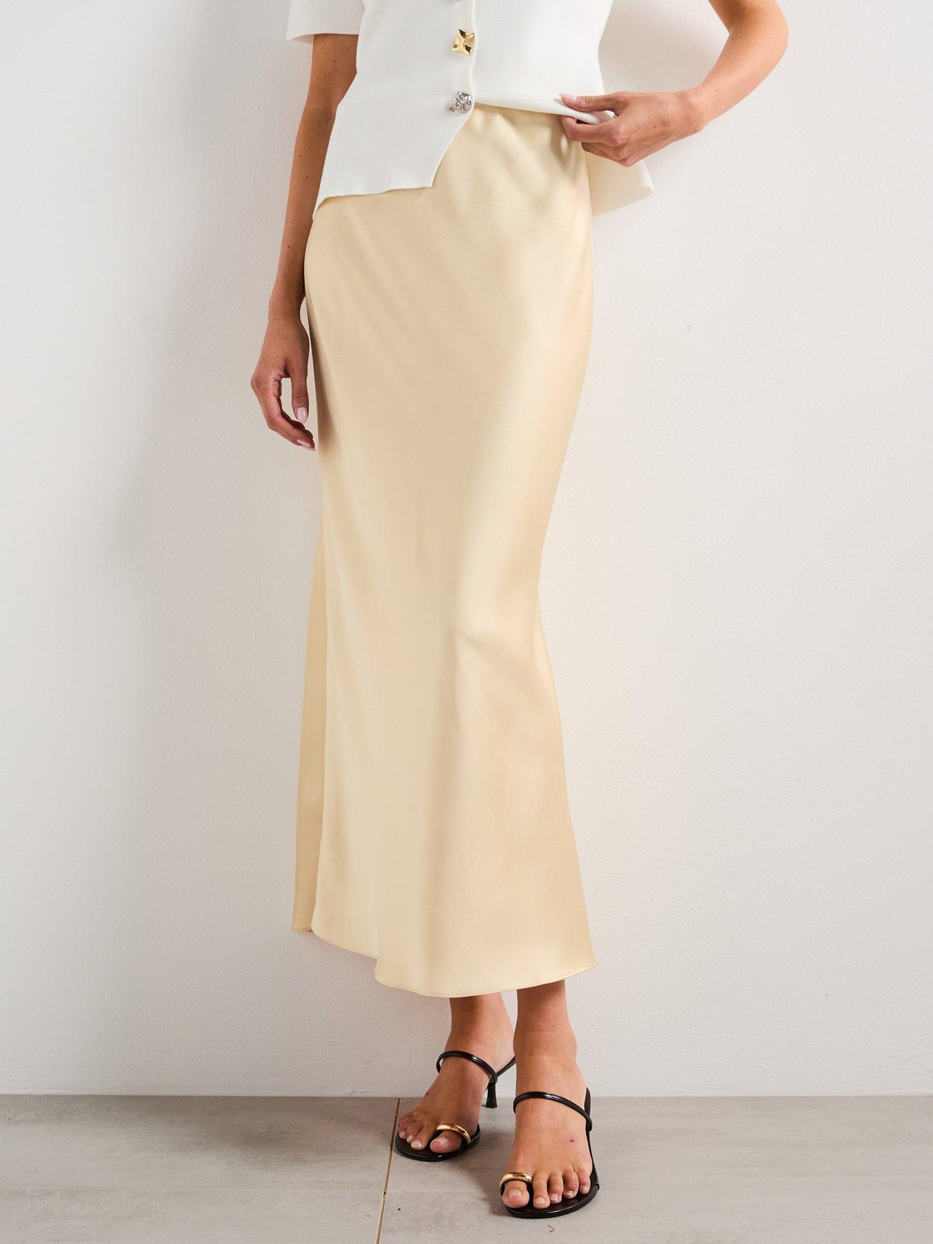 Mango Midi Satin Skirt - Yellow