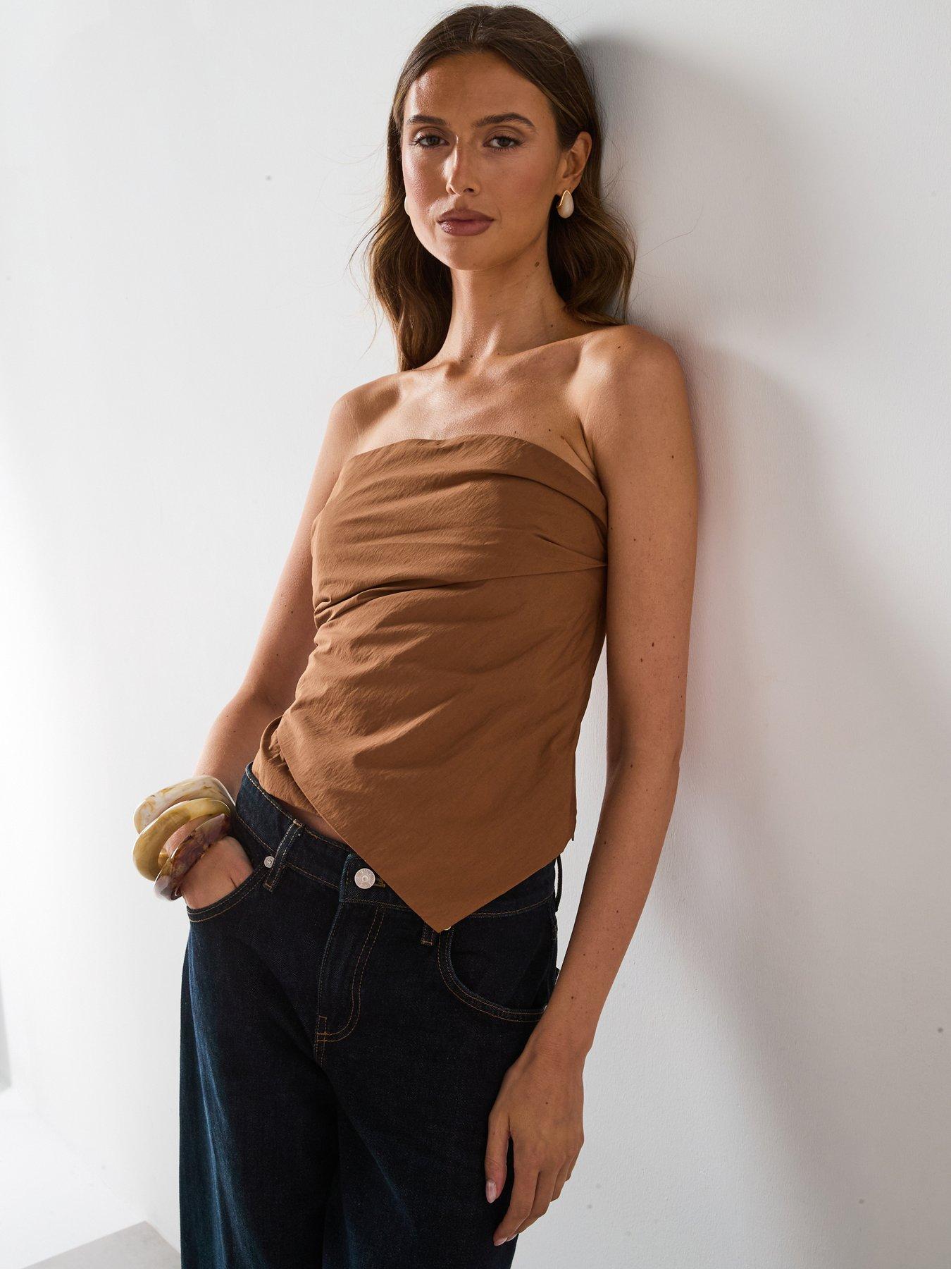 Mango Asymmetrical Strapless Top - Brown